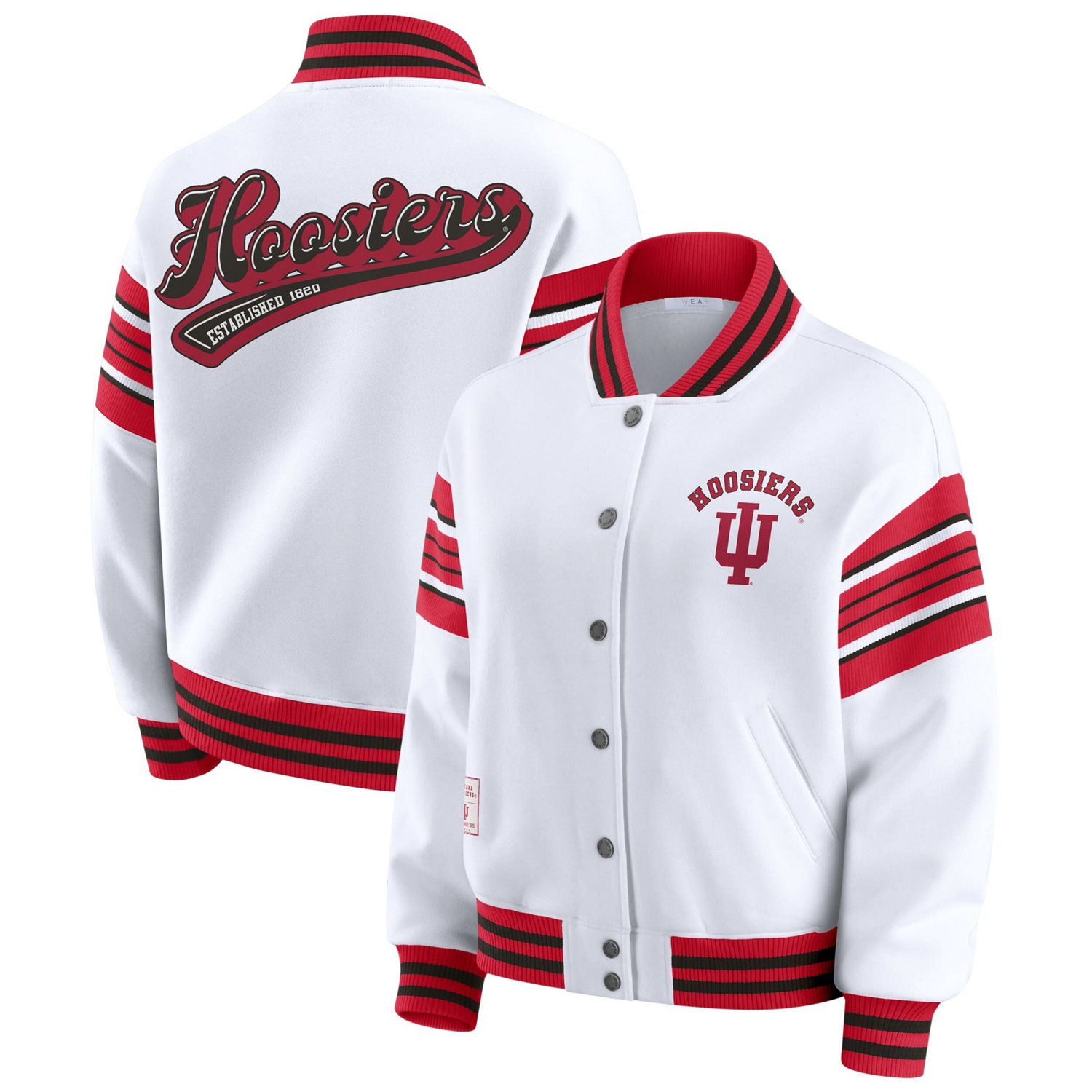 WEAR by Erin Andrews Crimson Indiana Hoosiers Satin Stitch Full-Snap Fleece Sweatshirt Jacket