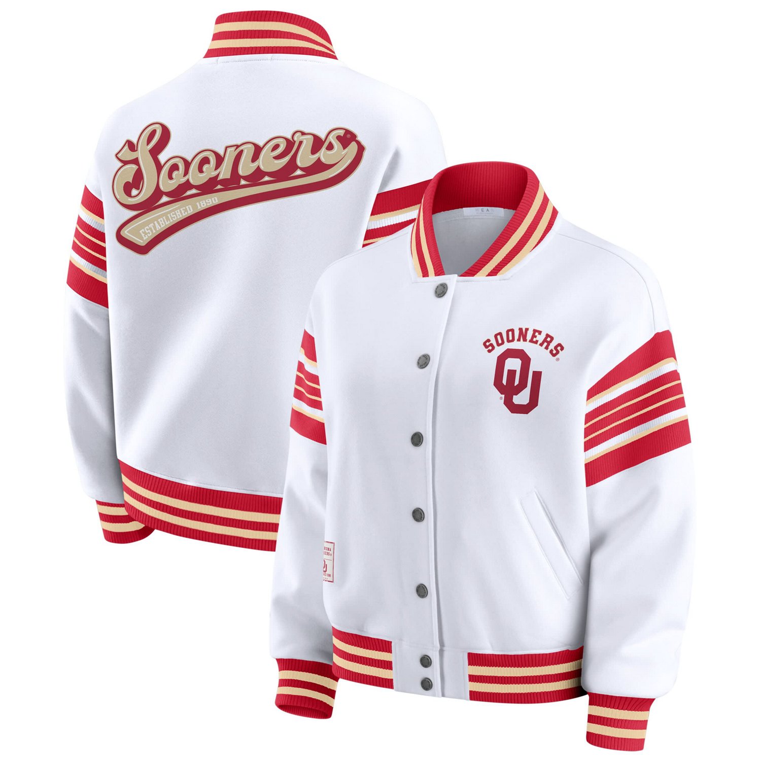 WEAR by Erin Andrews Crimson Oklahoma Sooners Satin Stitch Full-Snap Fleece Sweatshirt Jacket