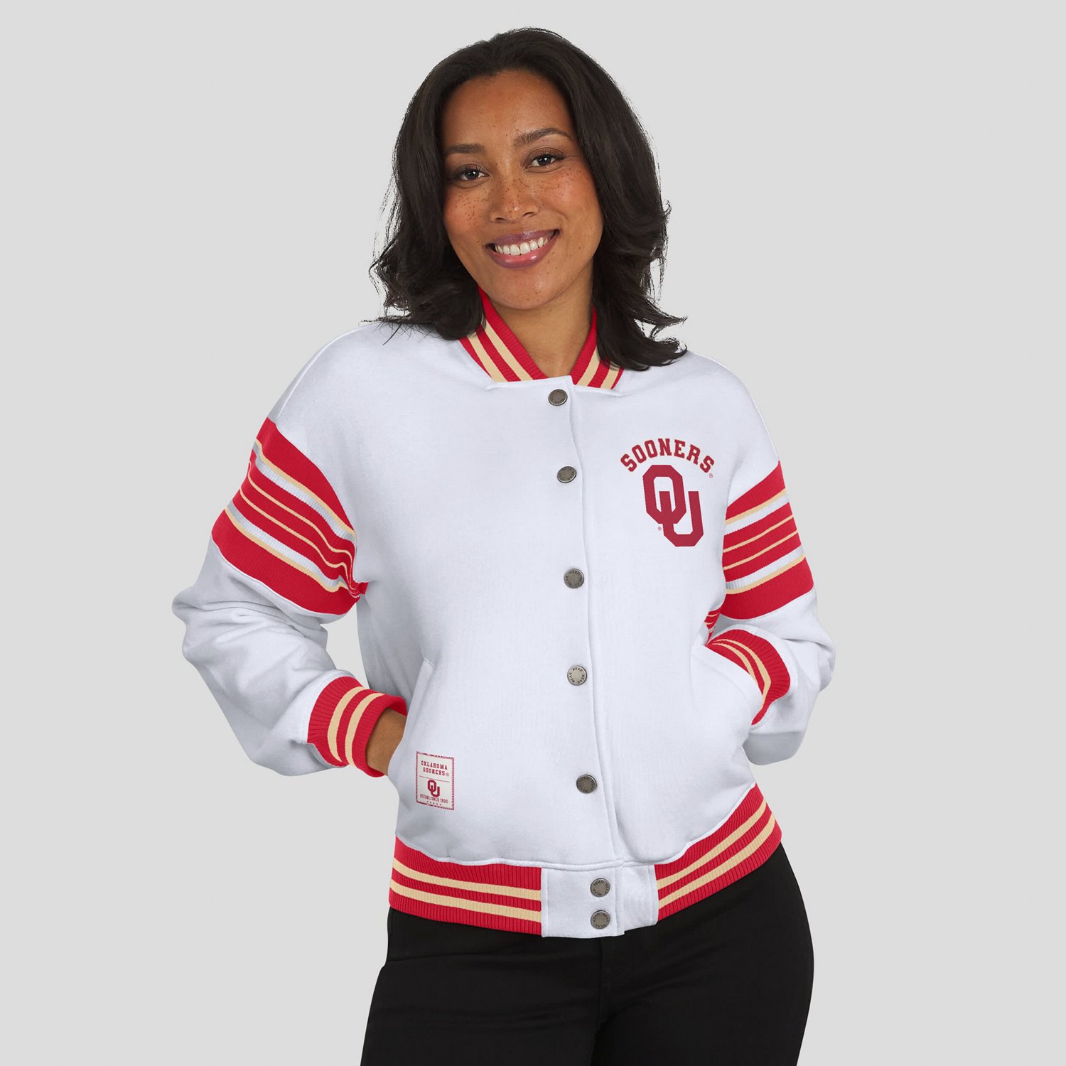 WEAR by Erin Andrews Crimson Oklahoma Sooners Satin Stitch Full-Snap Fleece Sweatshirt Jacket - view number 4