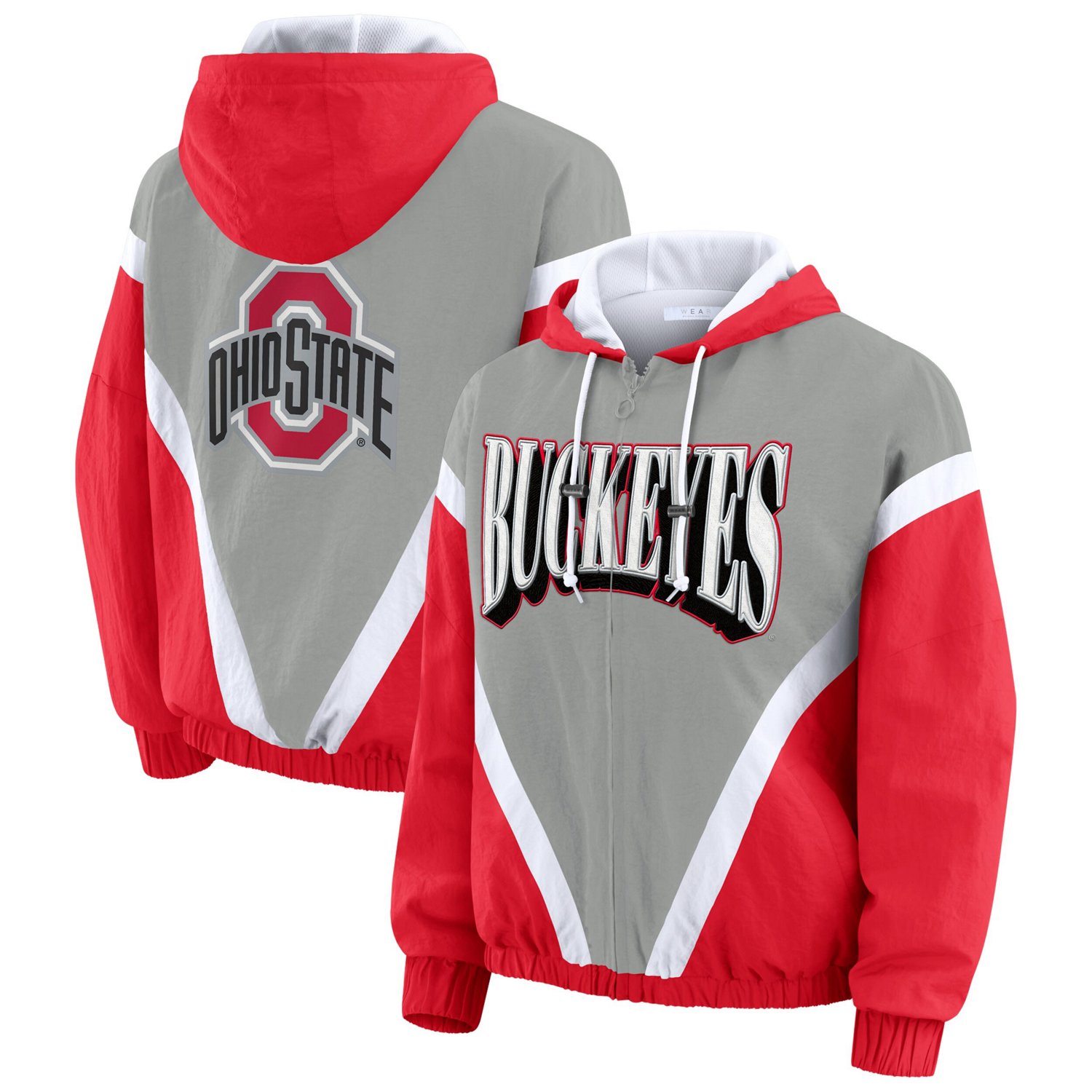 WEAR by Erin Andrews Gray Ohio State Buckeyes Colorblock Full-Zip Hoodie Windbreaker Jacket