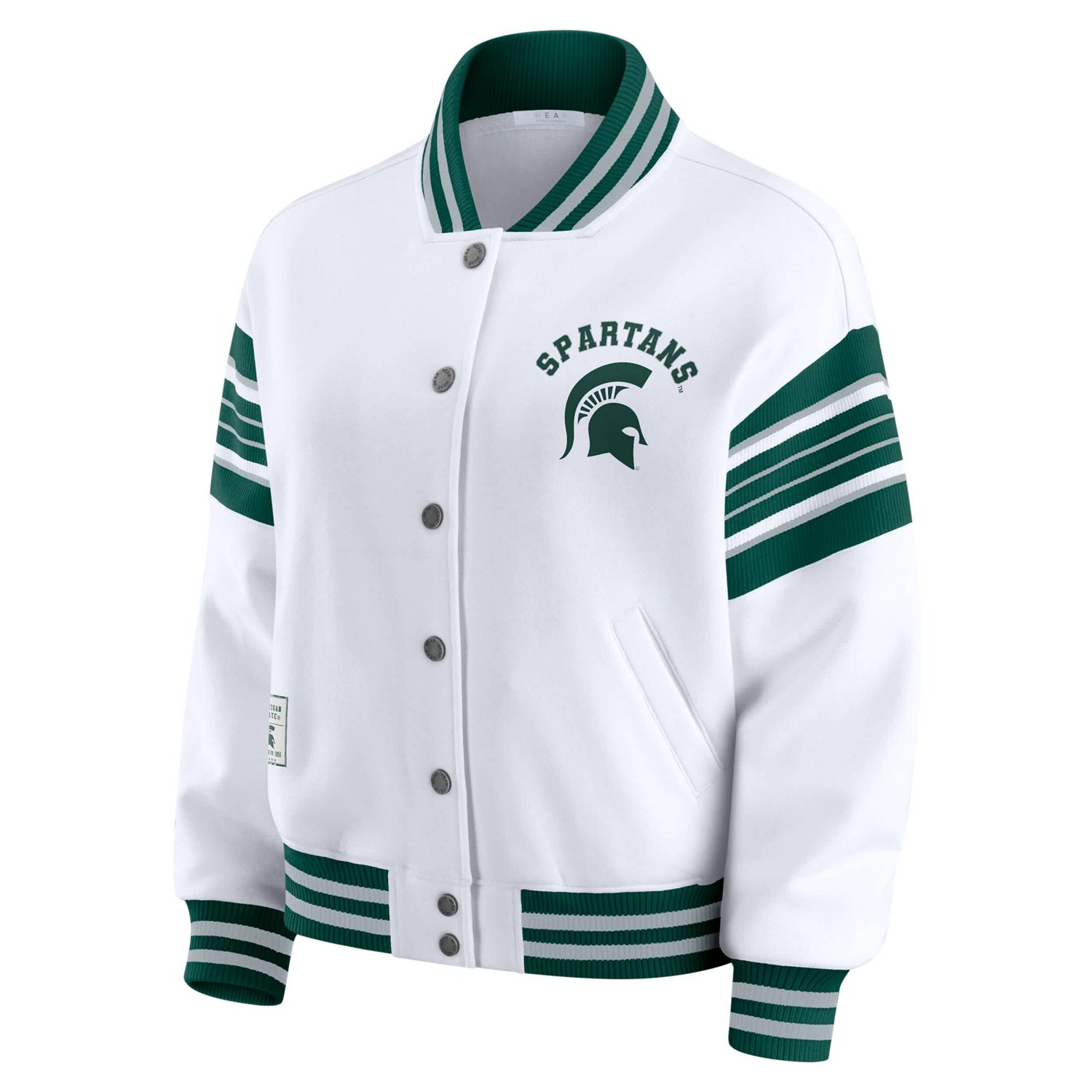 WEAR by Erin Andrews Green Michigan State Spartans Satin Stitch Full-Snap Fleece Sweatshirt Jacket - view number 2