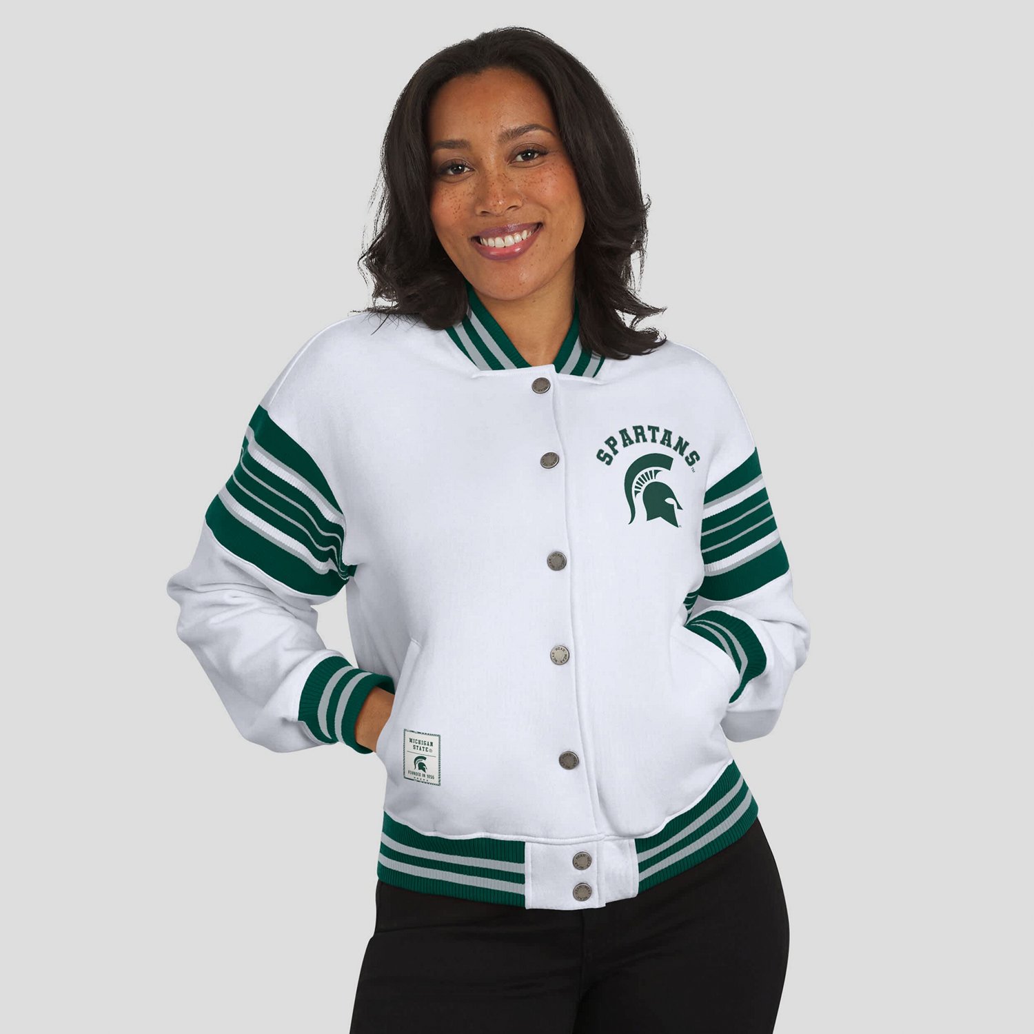 WEAR by Erin Andrews Green Michigan State Spartans Satin Stitch Full-Snap Fleece Sweatshirt Jacket - view number 4
