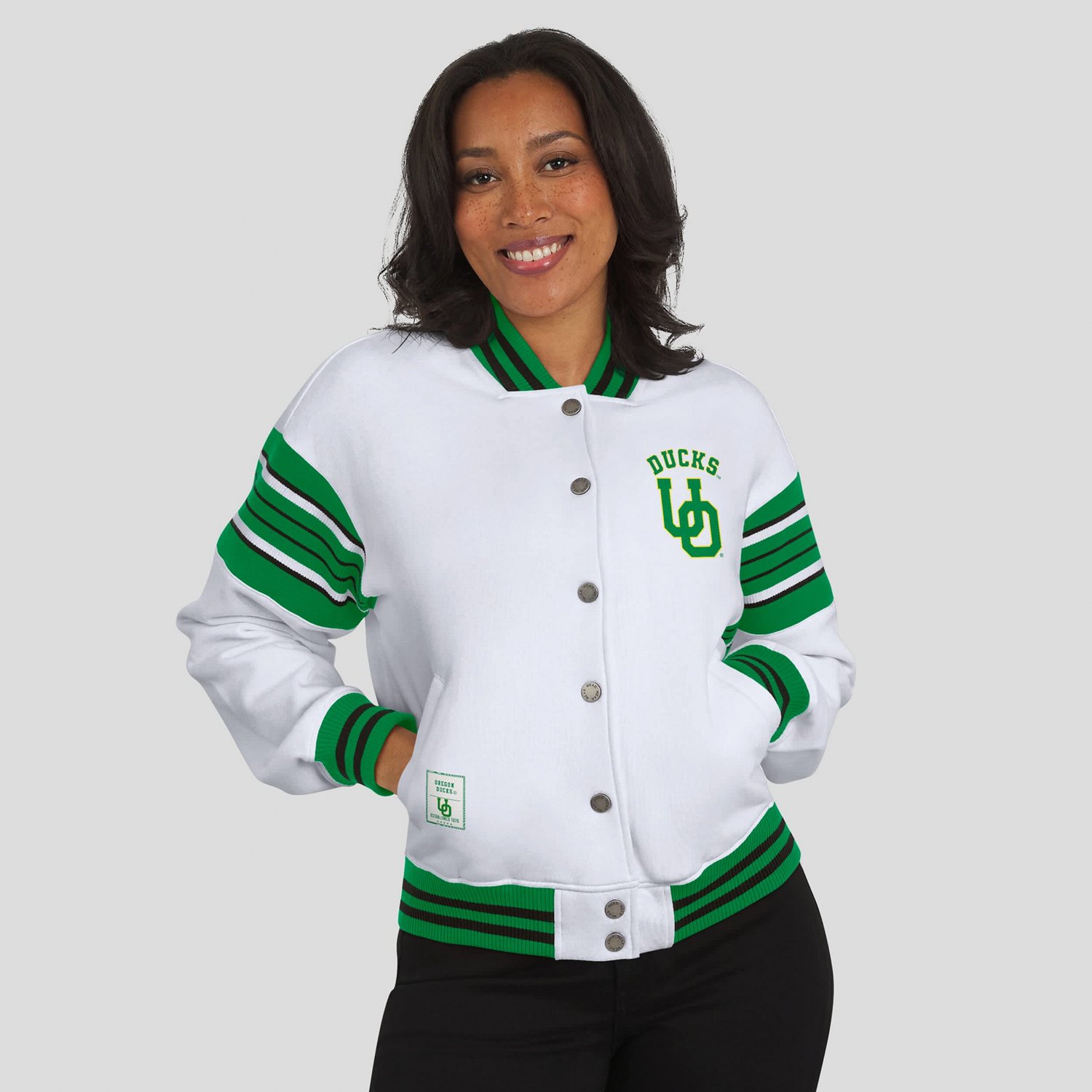 WEAR by Erin Andrews Green Oregon Ducks Satin Stitch Full-Snap Fleece Sweatshirt Jacket - view number 4