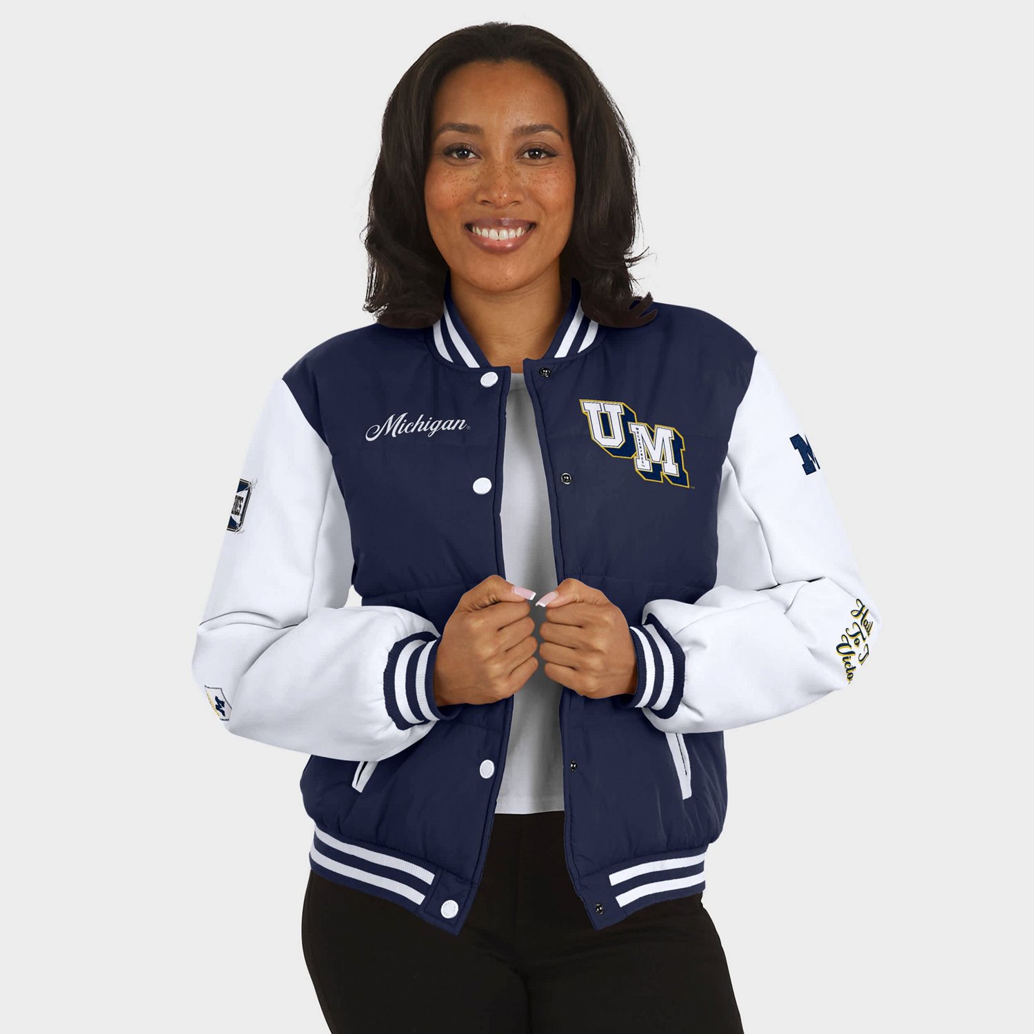 WEAR by Erin Andrews Michigan Wolverines Varsity Full-Snap Puffer Jacket - view number 4