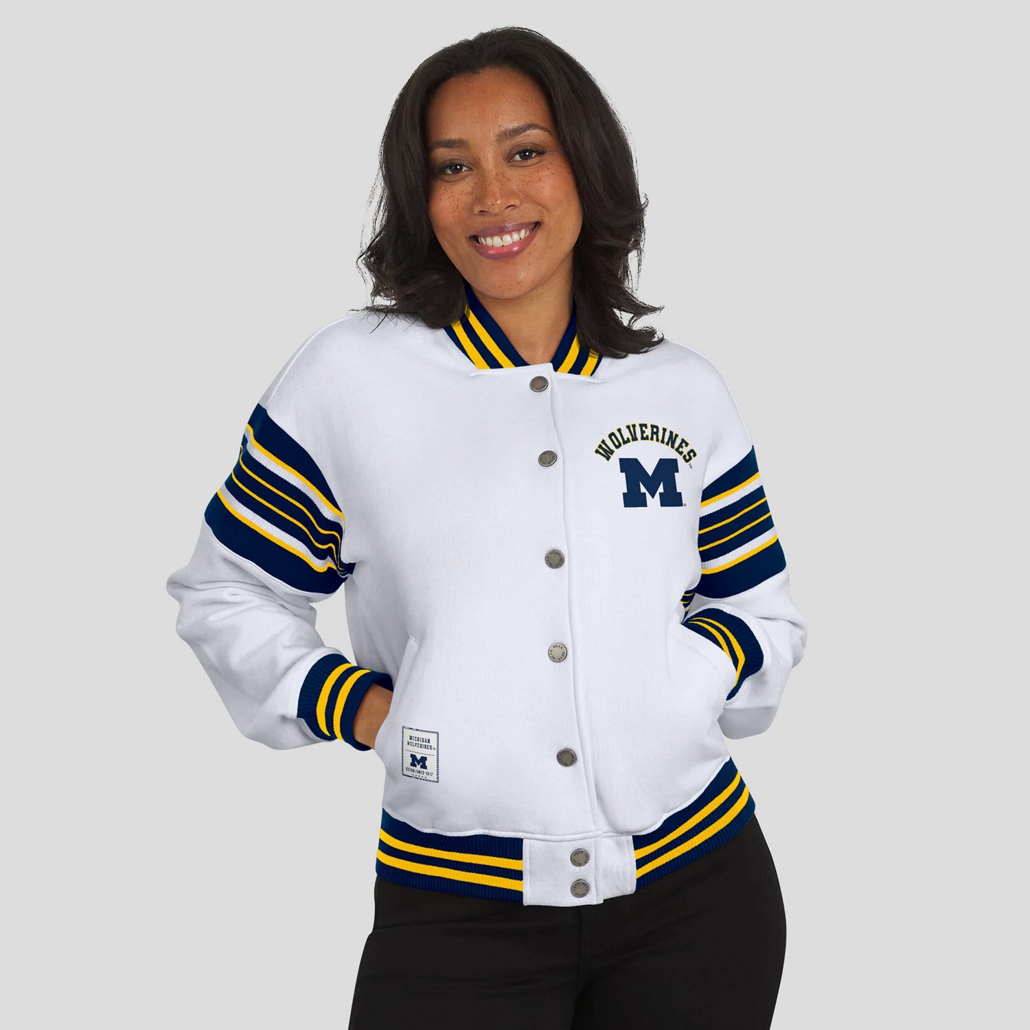 WEAR by Erin Andrews Navy Michigan Wolverines Satin Stitch Full-Snap Fleece Sweatshirt Jacket - view number 4