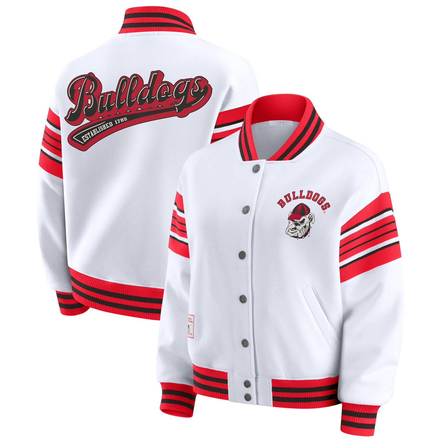 WEAR by Erin Andrews Red Georgia Bulldogs Satin Stitch Full-Snap Fleece Sweatshirt Jacket