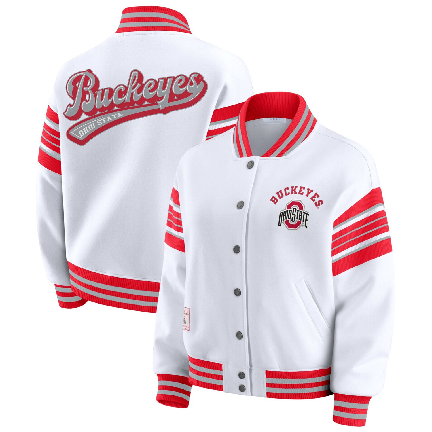 WEAR by Erin Andrews Scarlet Ohio State Buckeyes Satin Stitch Full-Snap Fleece Sweatshirt Jacket