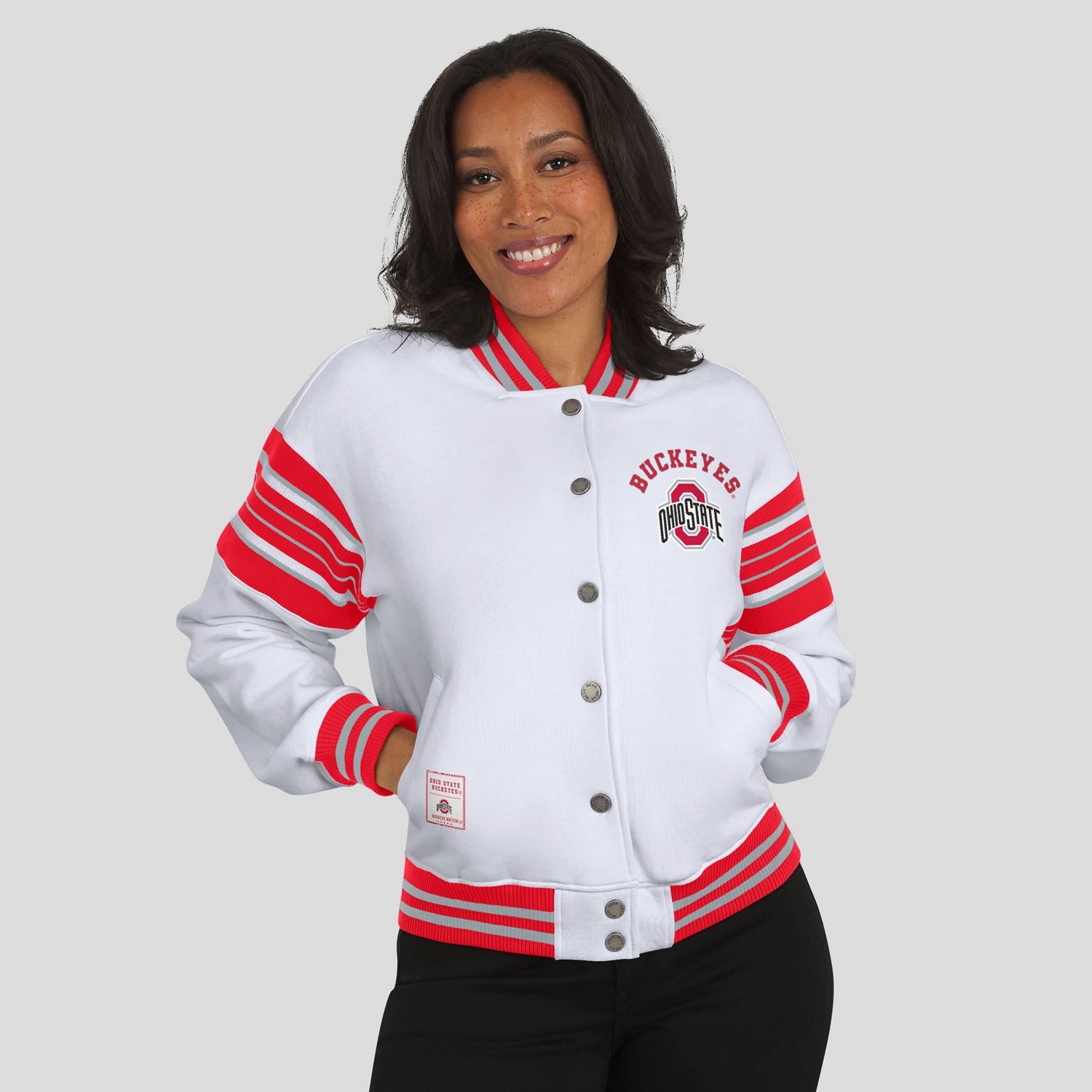WEAR by Erin Andrews Scarlet Ohio State Buckeyes Satin Stitch Full-Snap Fleece Sweatshirt Jacket - view number 4