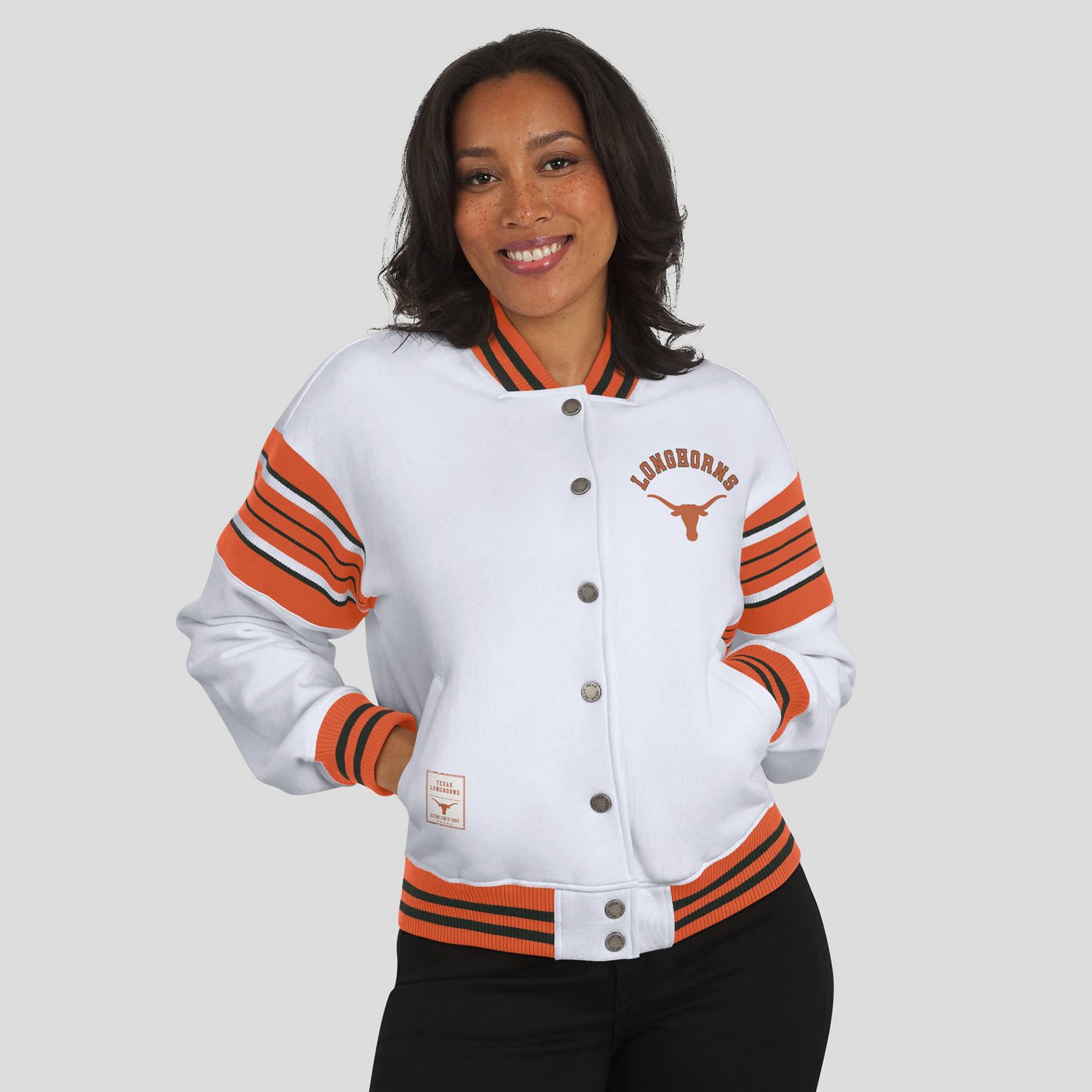 WEAR by Erin Andrews Texas Orange Texas Longhorns Satin Stitch Full-Snap Fleece Sweatshirt Jacket - view number 4