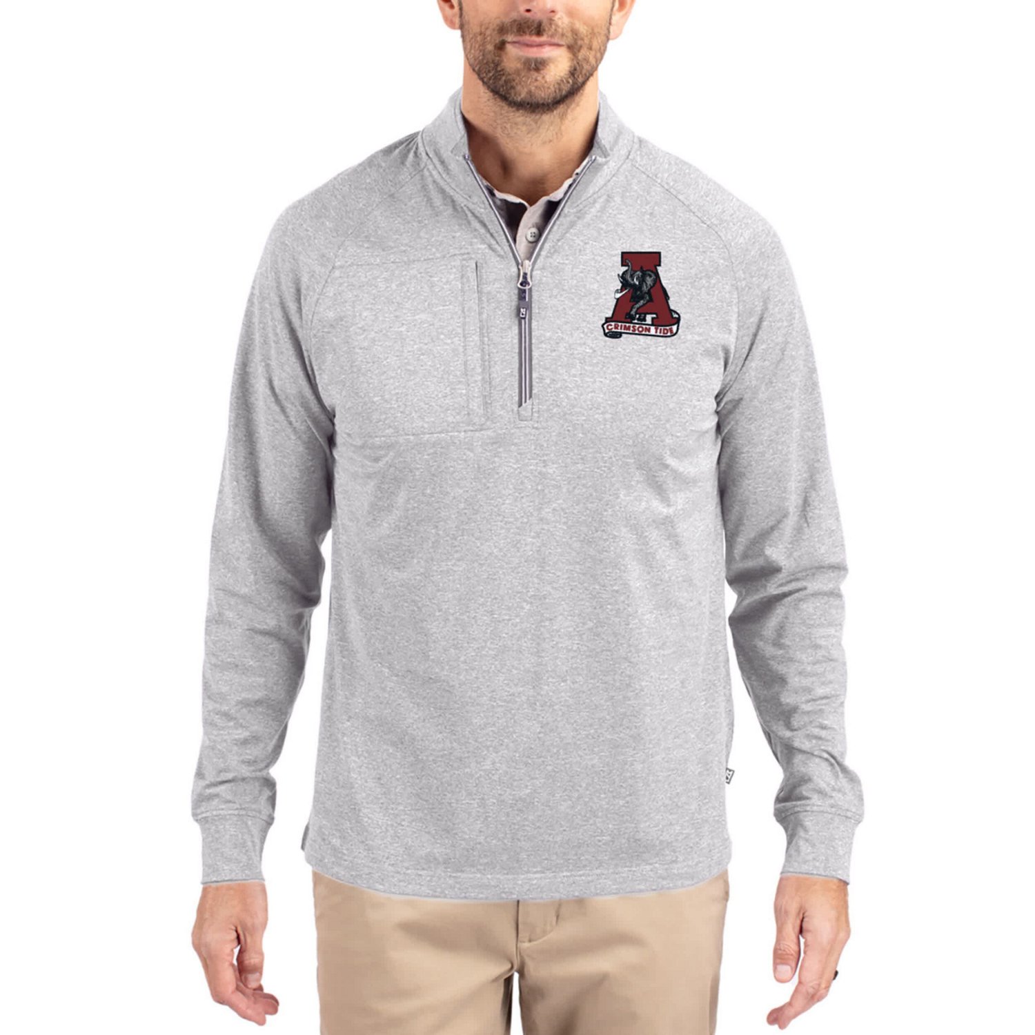 Wo Cutter  Buck Alabama Crimson Tide Adapt Eco Knit Stretch Recycled DryTec Raglan Quarter-Zip Pullover