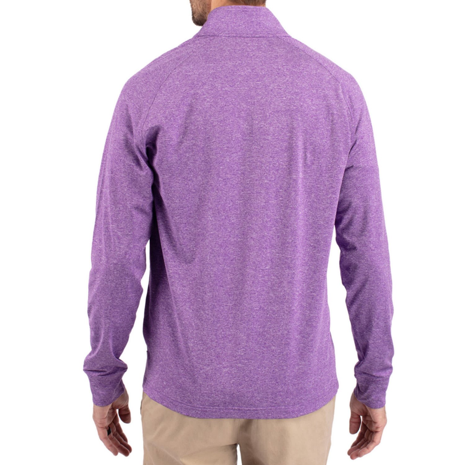 Wo Cutter  Buck Heather LSU Tigers Adapt Eco Knit Stretch Recycled DryTec Raglan Quarter-Zip Pullover - view number 2
