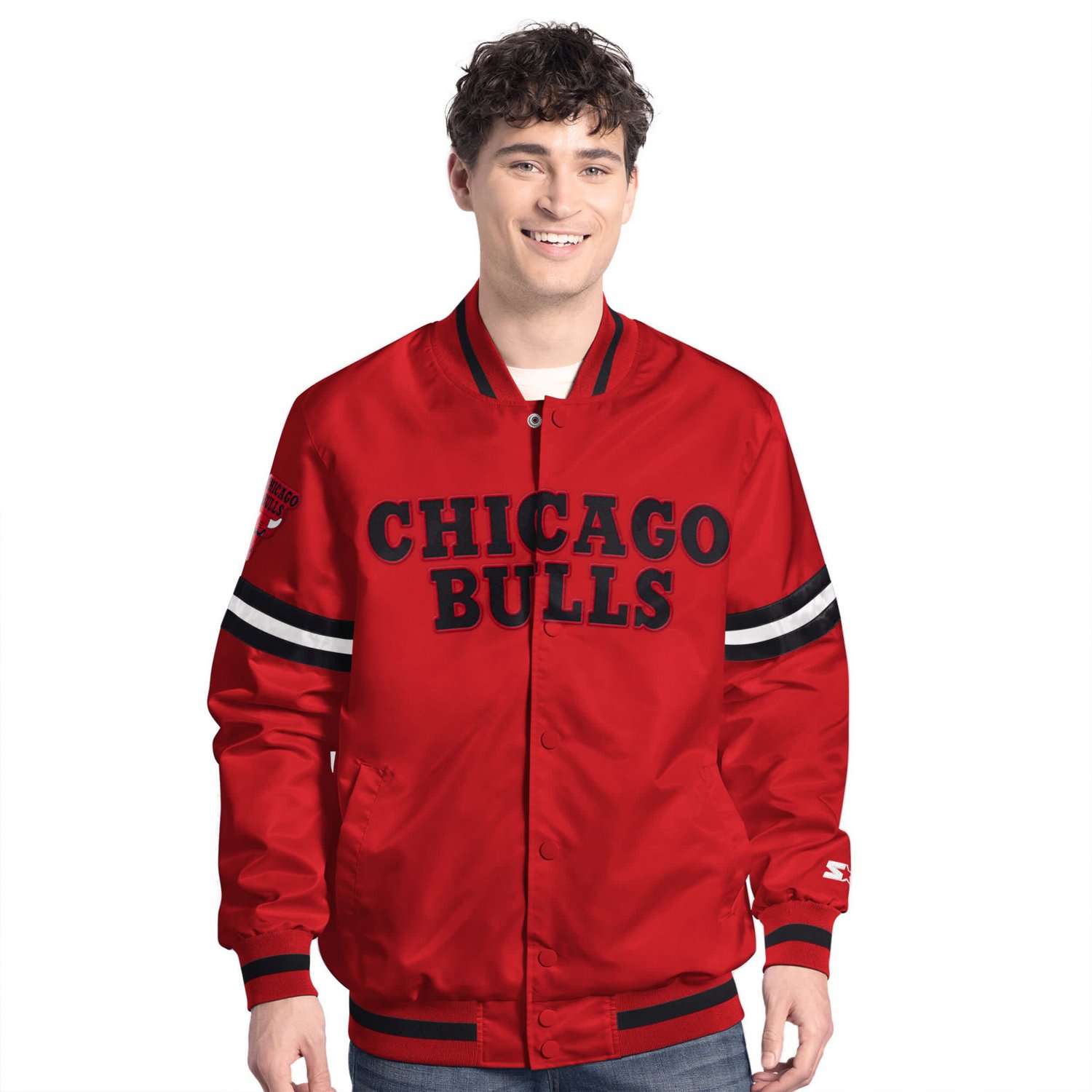Starter Black Chicago Bulls Scout Full Snap Varsity Jacket