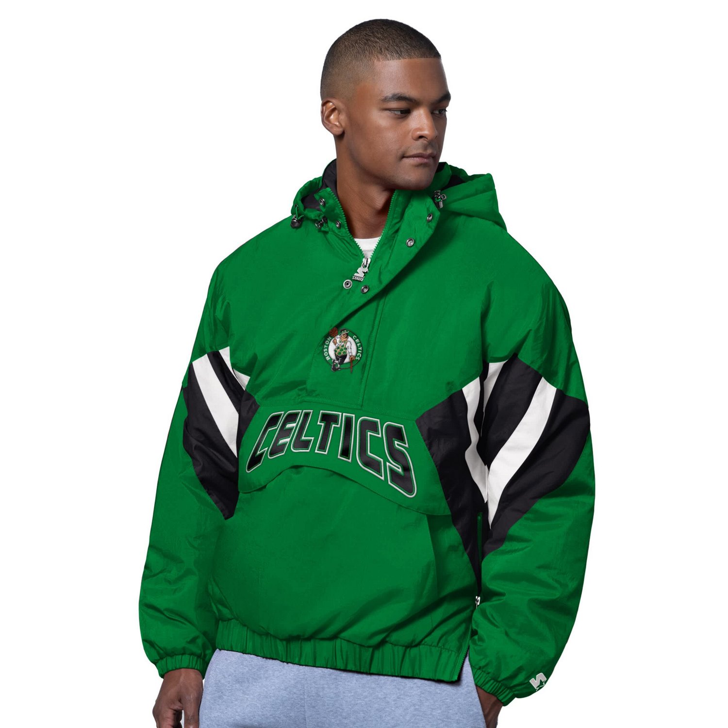 Starter Boston Celtics The Line Up Oxford Crinkle Half-Zip Hooded Jacket