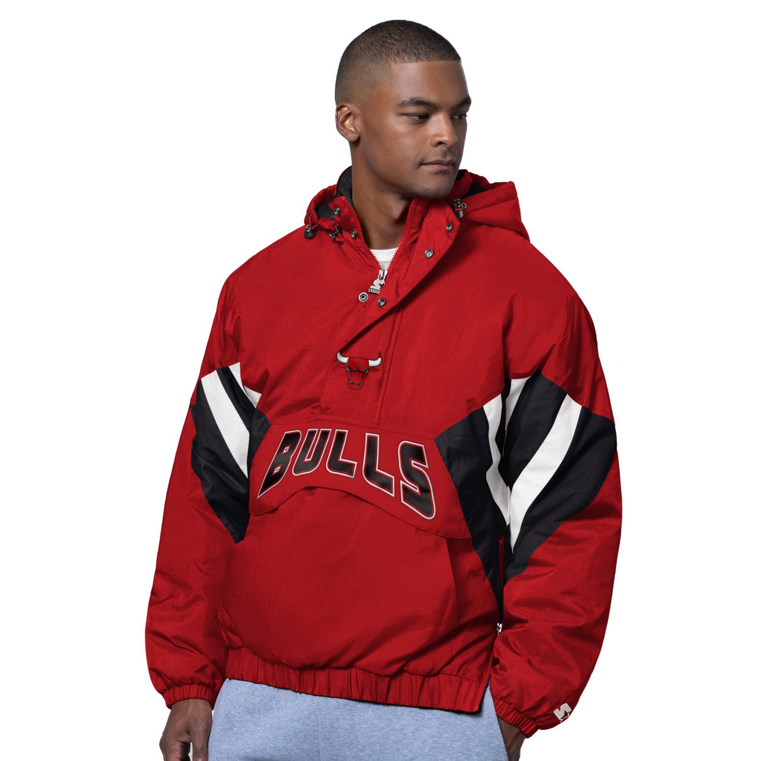 Starter Chicago Bulls The Line Up Oxford Crinkle Half-Zip Hooded Jacket - view number 1