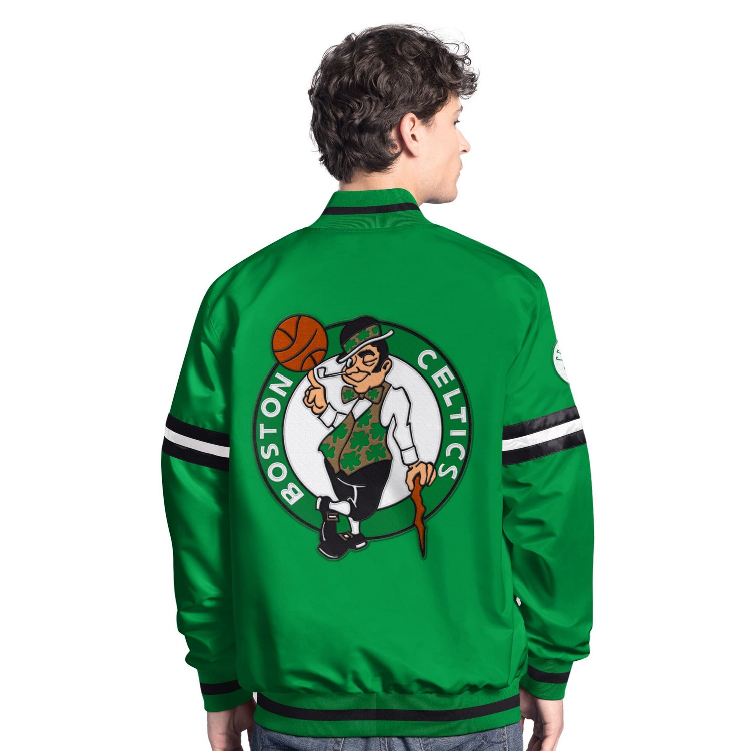 Starter Kelly Black Boston Celtics Scout Full Snap Varsity Jacket - view number 2