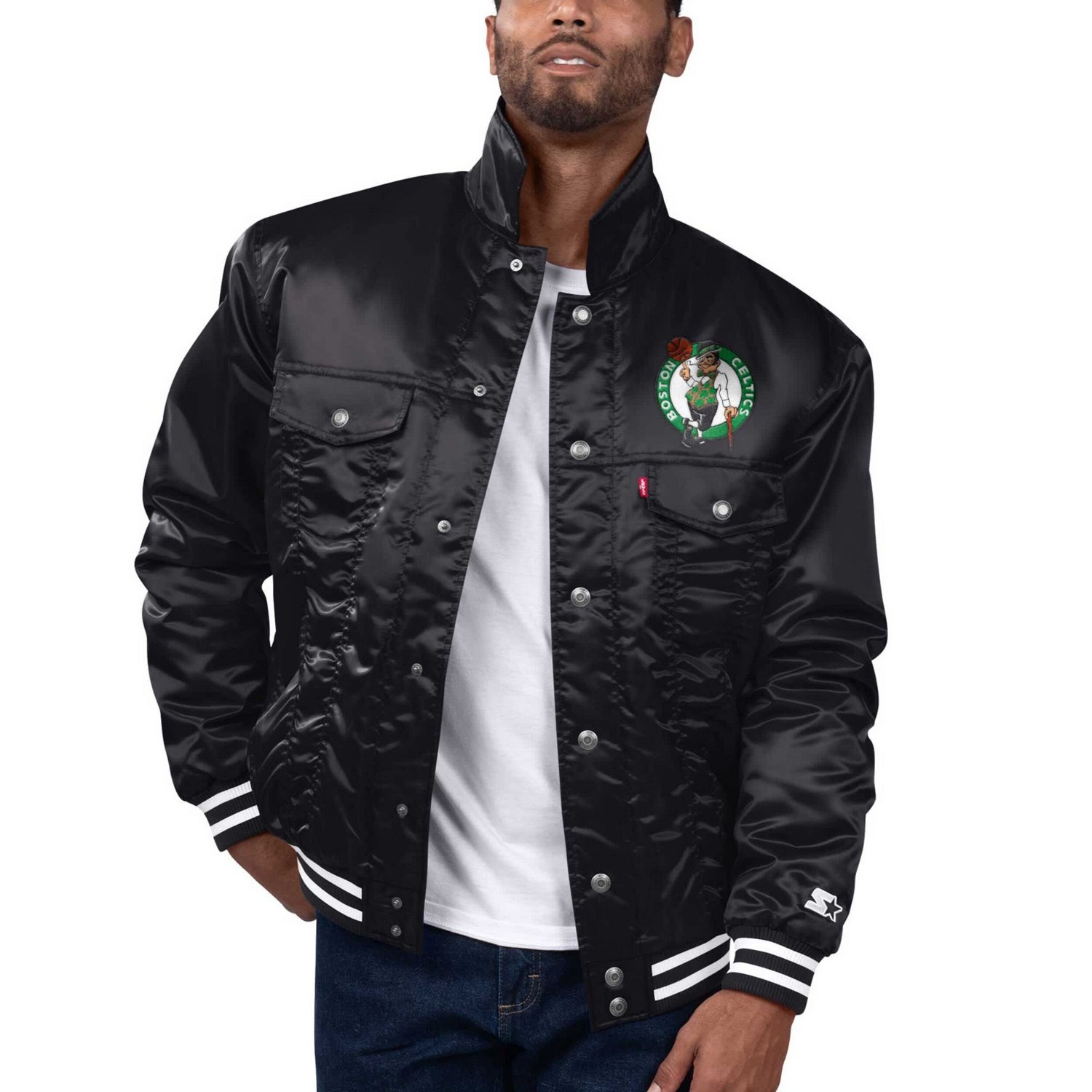 Starter x Levi's Boston Celtics Silver Label Trucker Satin Full-Snap Jacket