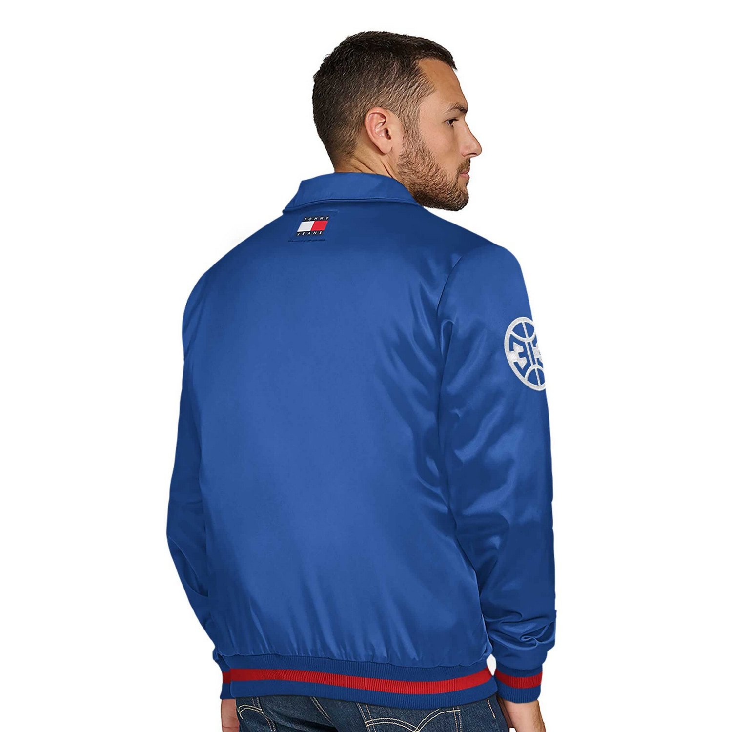 Tommy Jeans Detroit Pistons Jacob Chain Stitch Applique Full-Snap Varsity Jacket - view number 3