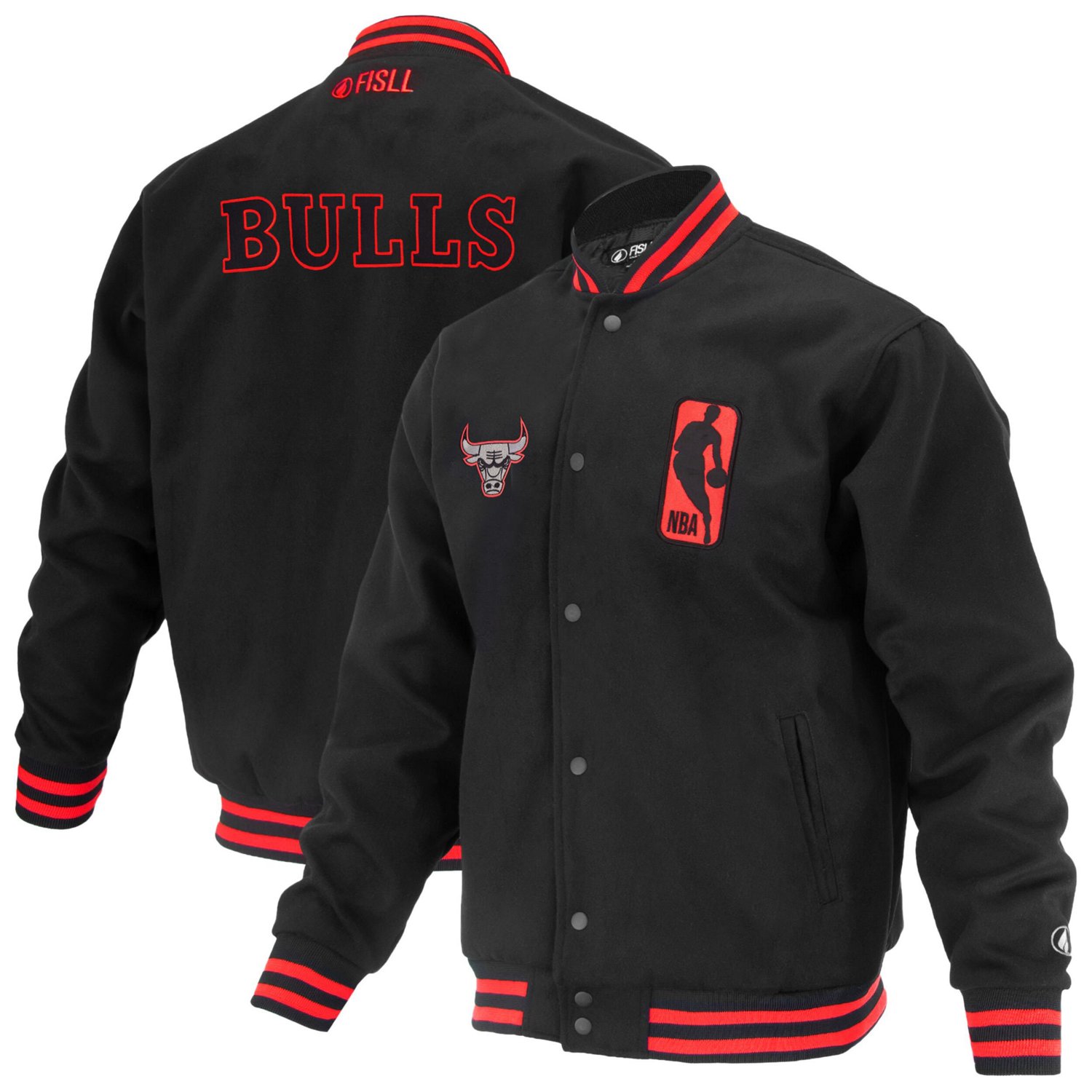 Unisex FISLL Chicago Bulls Logoman Shadow Collection Full-Snap Varsity Jacket - view number 1