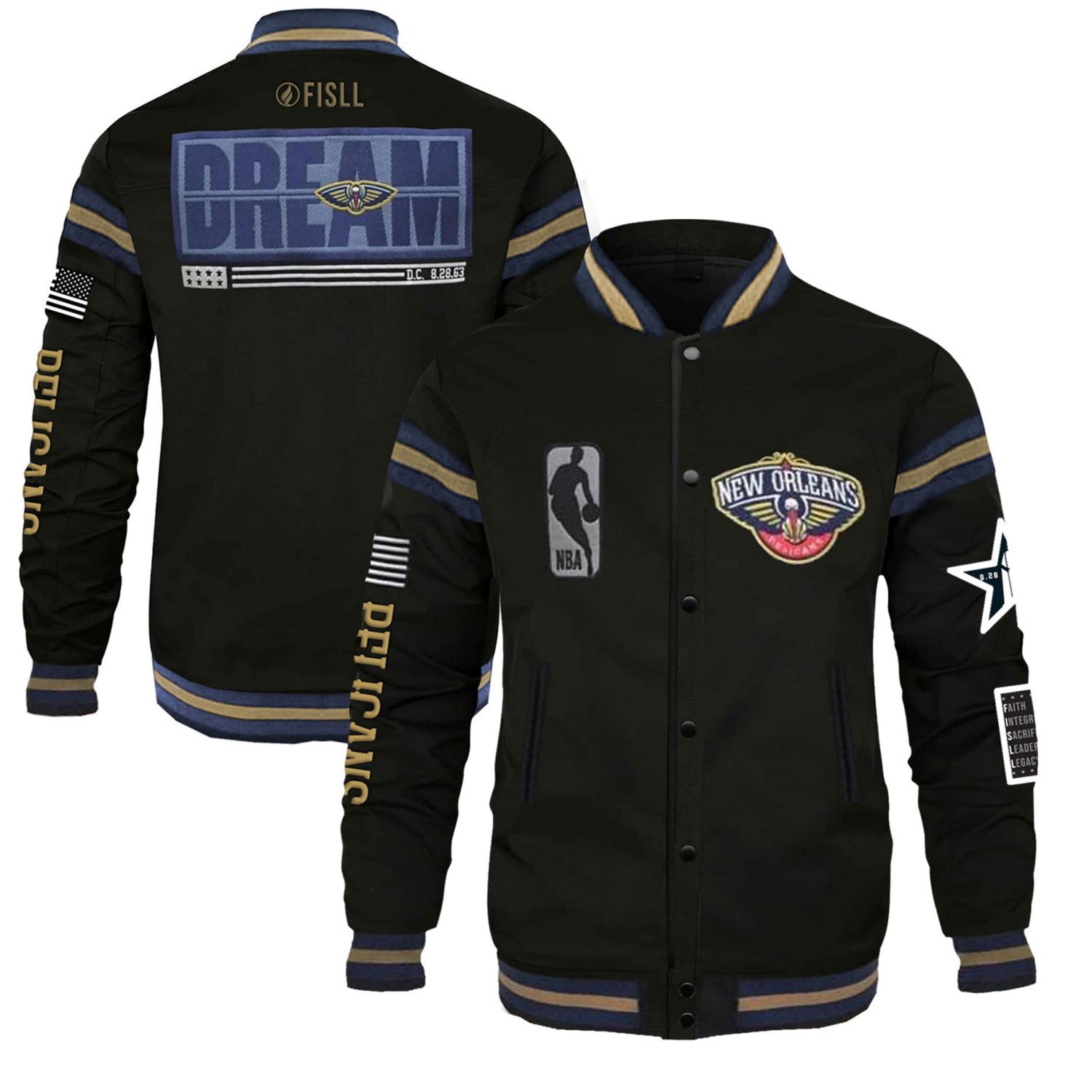 Unisex FISLL x History Collection New Orleans Pelicans Full-Snap Varsity Jacket - view number 1