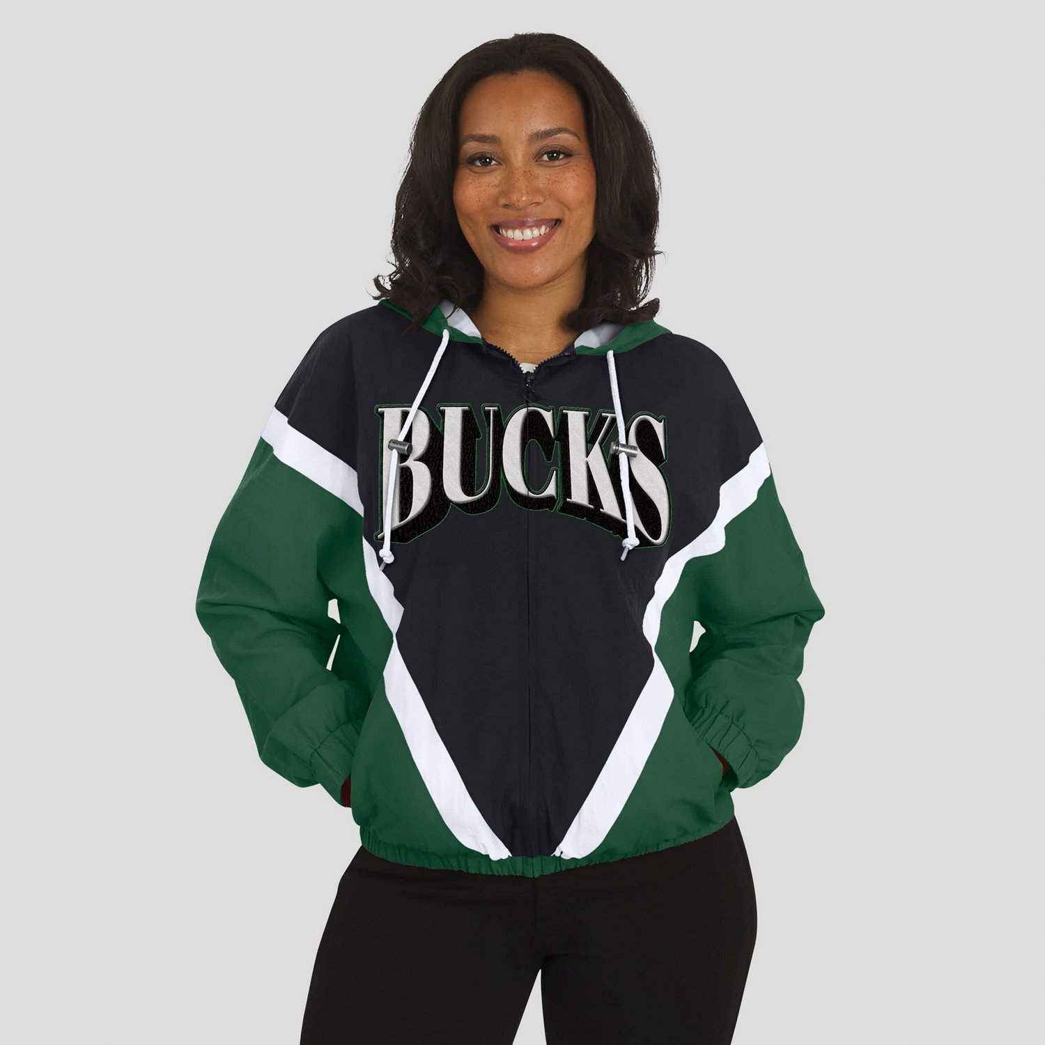 WEAR by Erin Andrews Hunter Green Milwaukee Bucks Colorblock Full-Zip Hoodie Windbreaker Jacket - view number 4