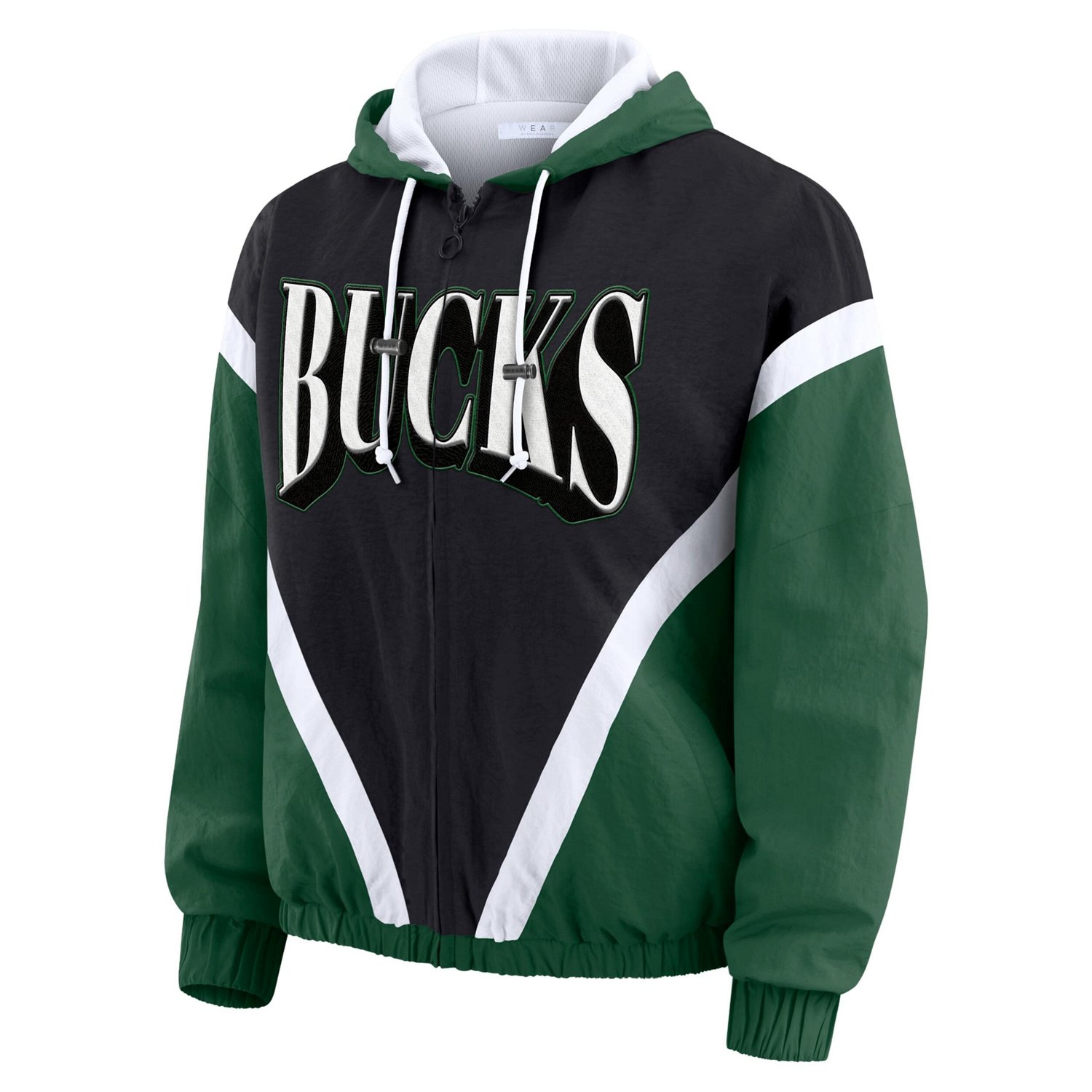 WEAR by Erin Andrews Hunter Green Milwaukee Bucks Colorblock Full-Zip Hoodie Windbreaker Jacket - view number 2