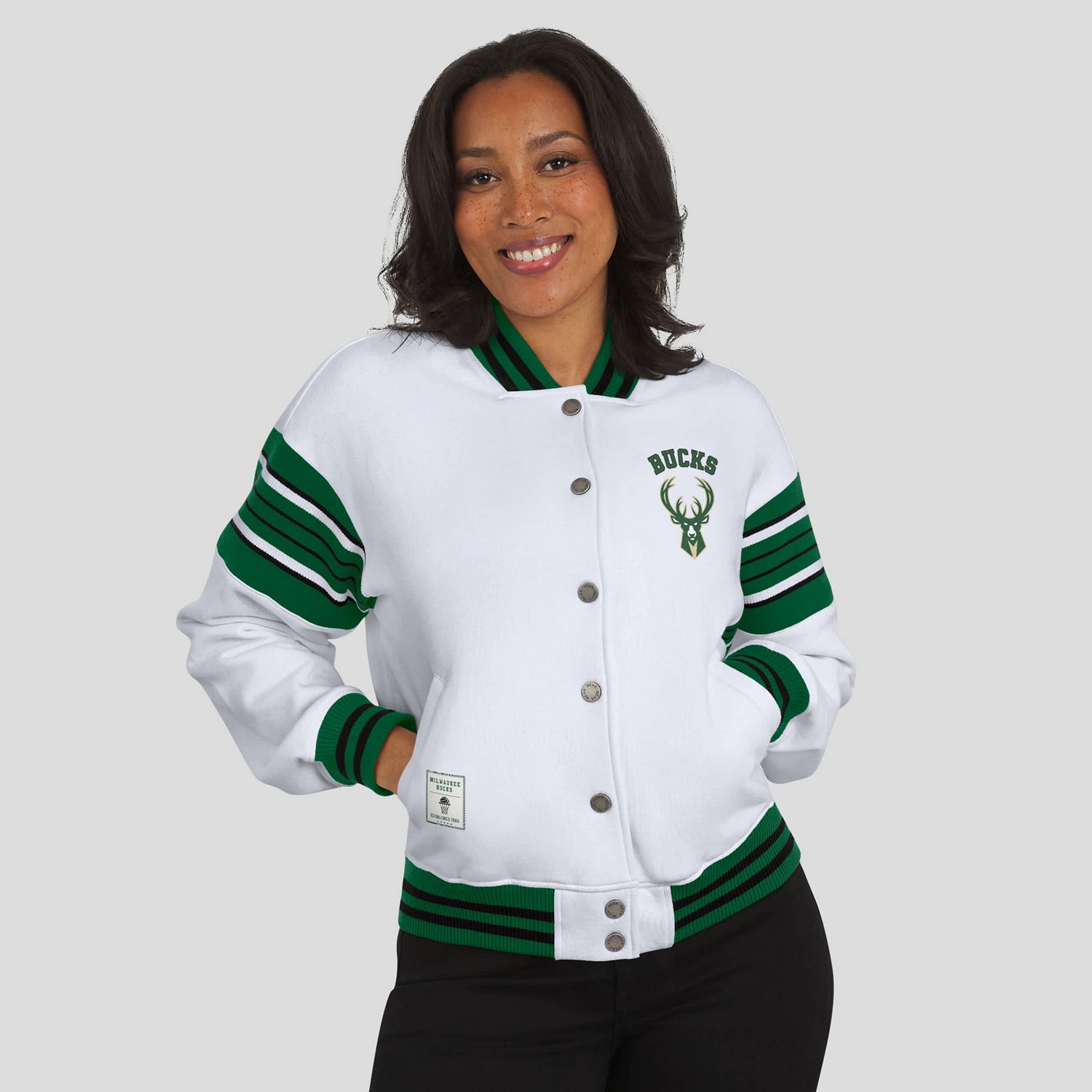WEAR by Erin Andrews Milwaukee Bucks Full-Snap Fleece Sweatshirt Jacket - view number 4