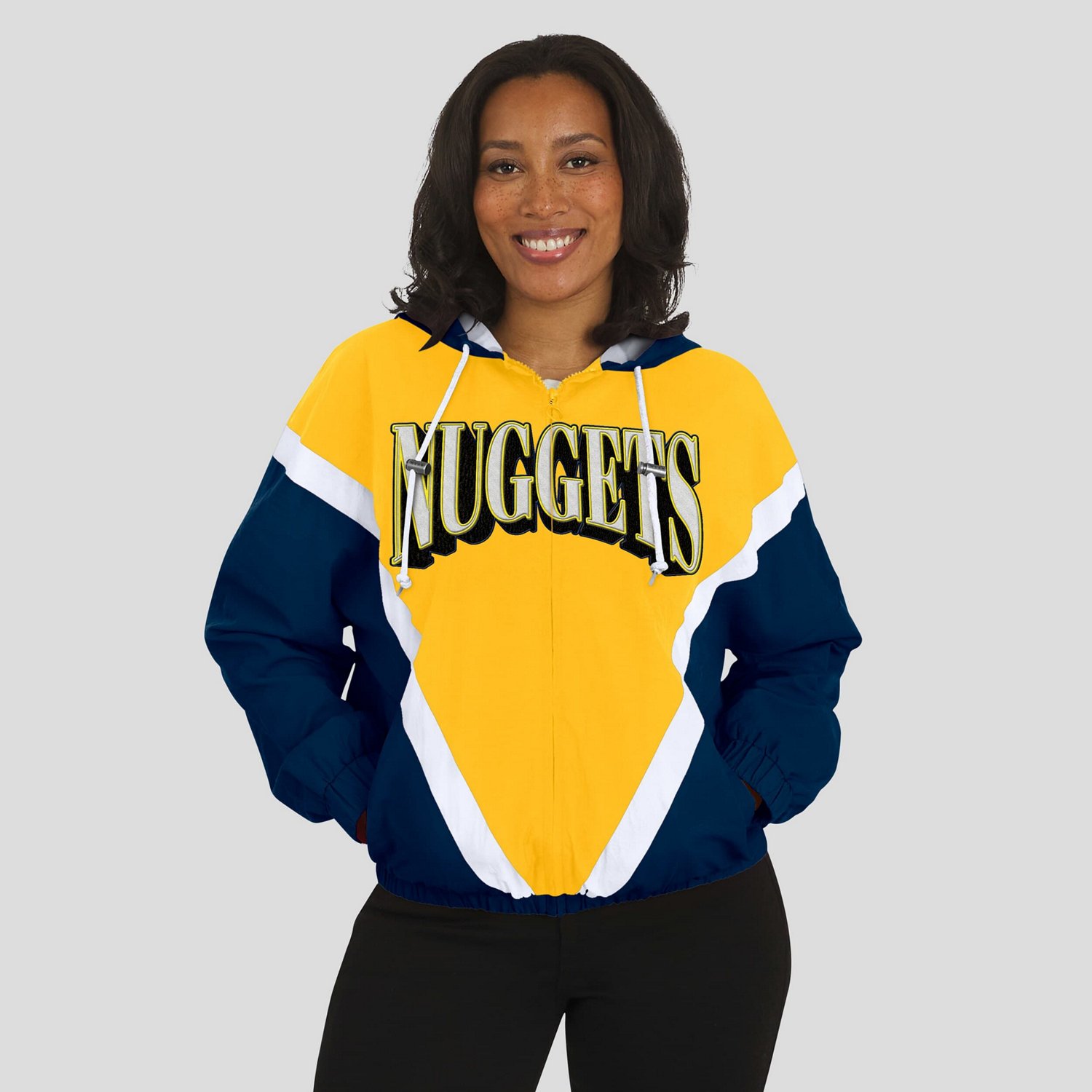 WEAR by Erin Andrews Navy Denver Nuggets Colorblock Full-Zip Hoodie Windbreaker Jacket - view number 4