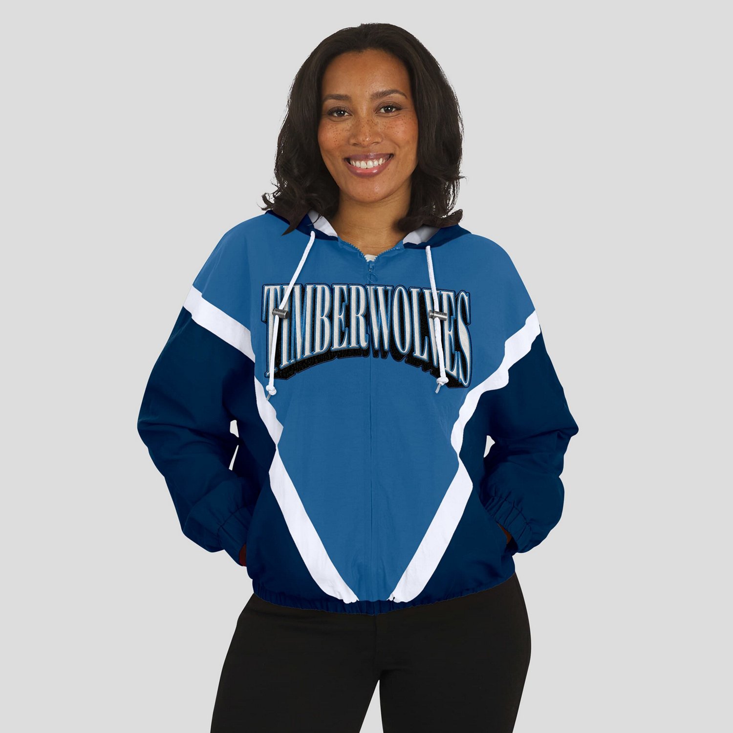WEAR by Erin Andrews Navy Minnesota Timberwolves Colorblock Full-Zip Hoodie Windbreaker Jacket - view number 4