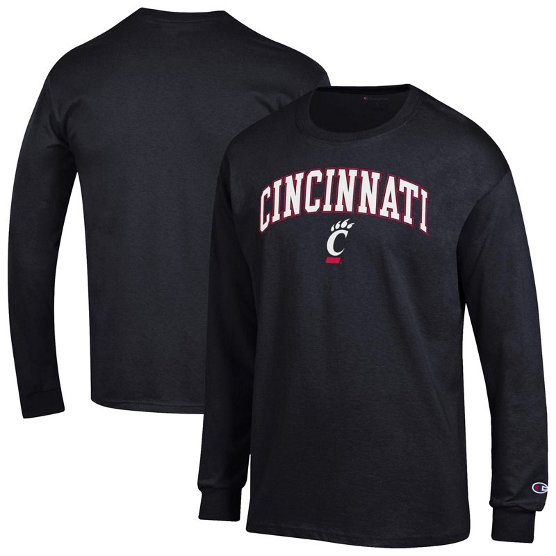 Champion Men's Red Cincinnati Bearcats Arch Over Logo Long Sleeve T-Shirt - Black
