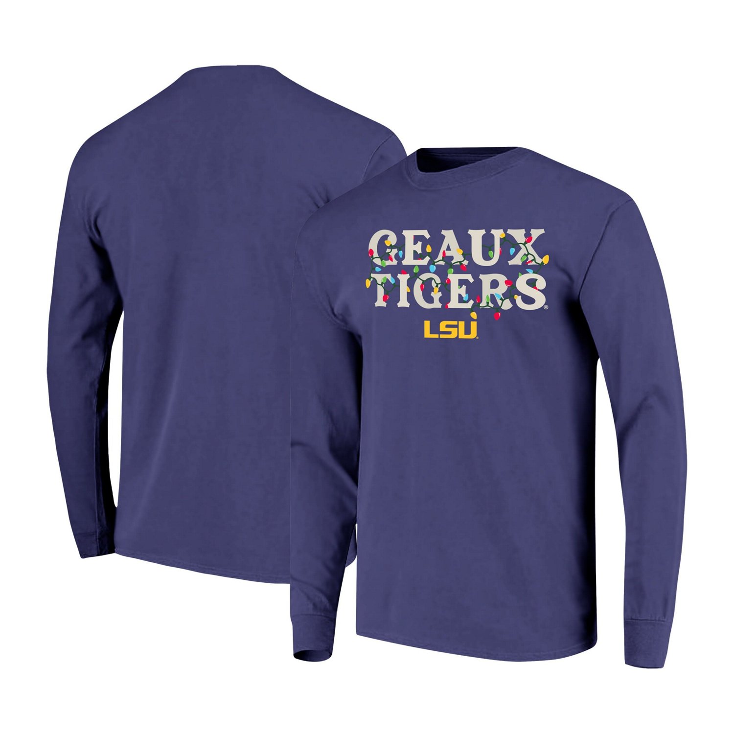 Unisex Image One LSU Tigers String Lights Comfort Color Long Sleeve T-Shirt