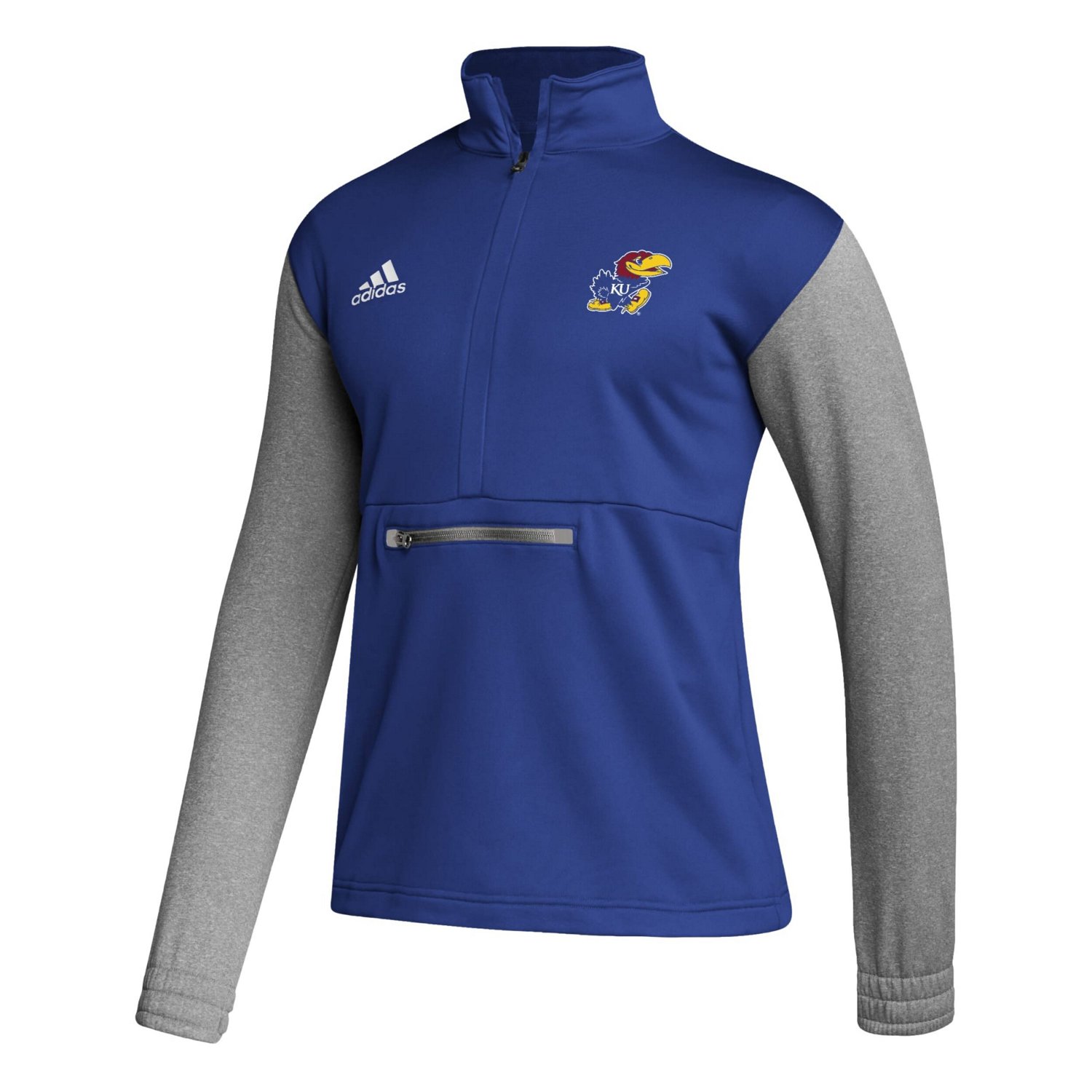 adidas /Heathered Gray Kansas Jayhawks Team AEROREADY Half-Zip Top - view number 2