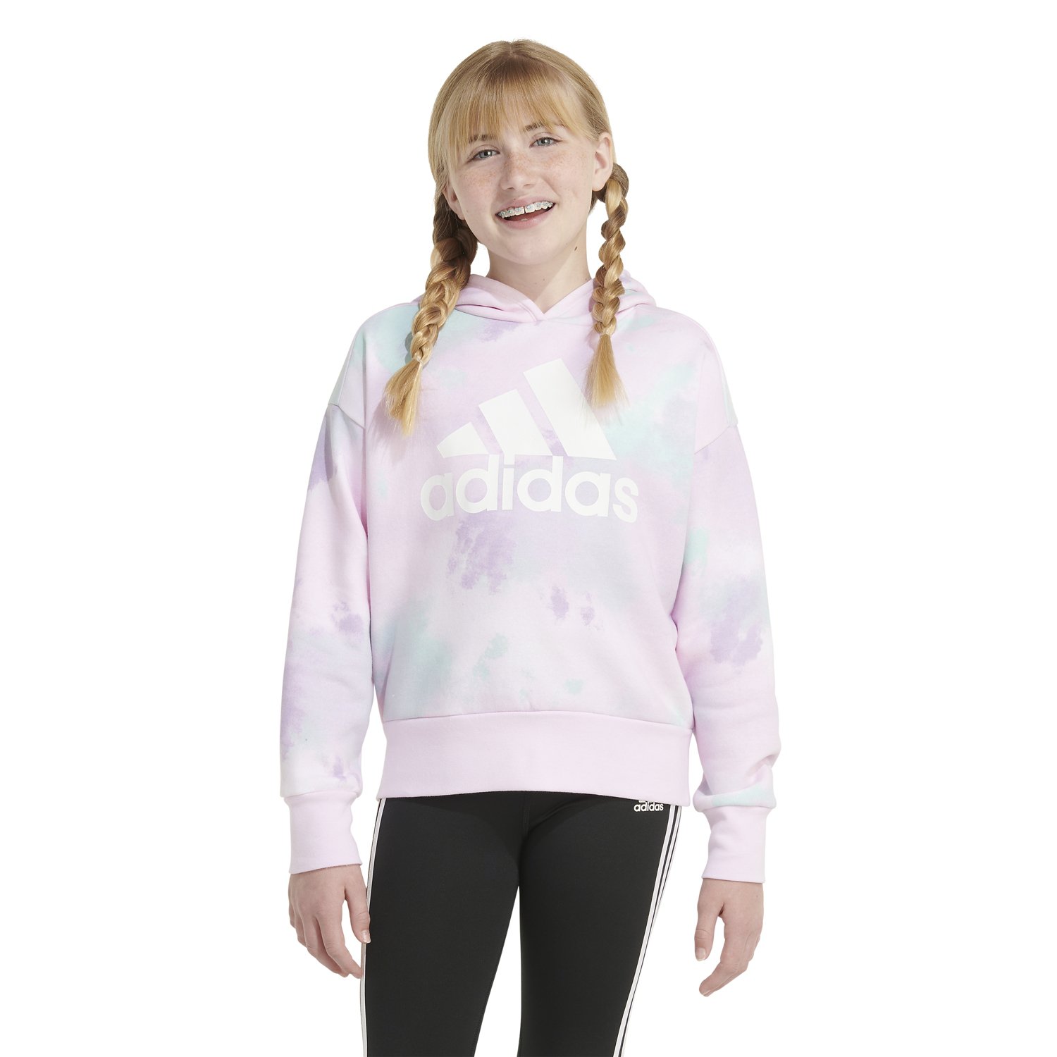 adidas Girls Allover Pullover Loose Fit Hoodie Academy