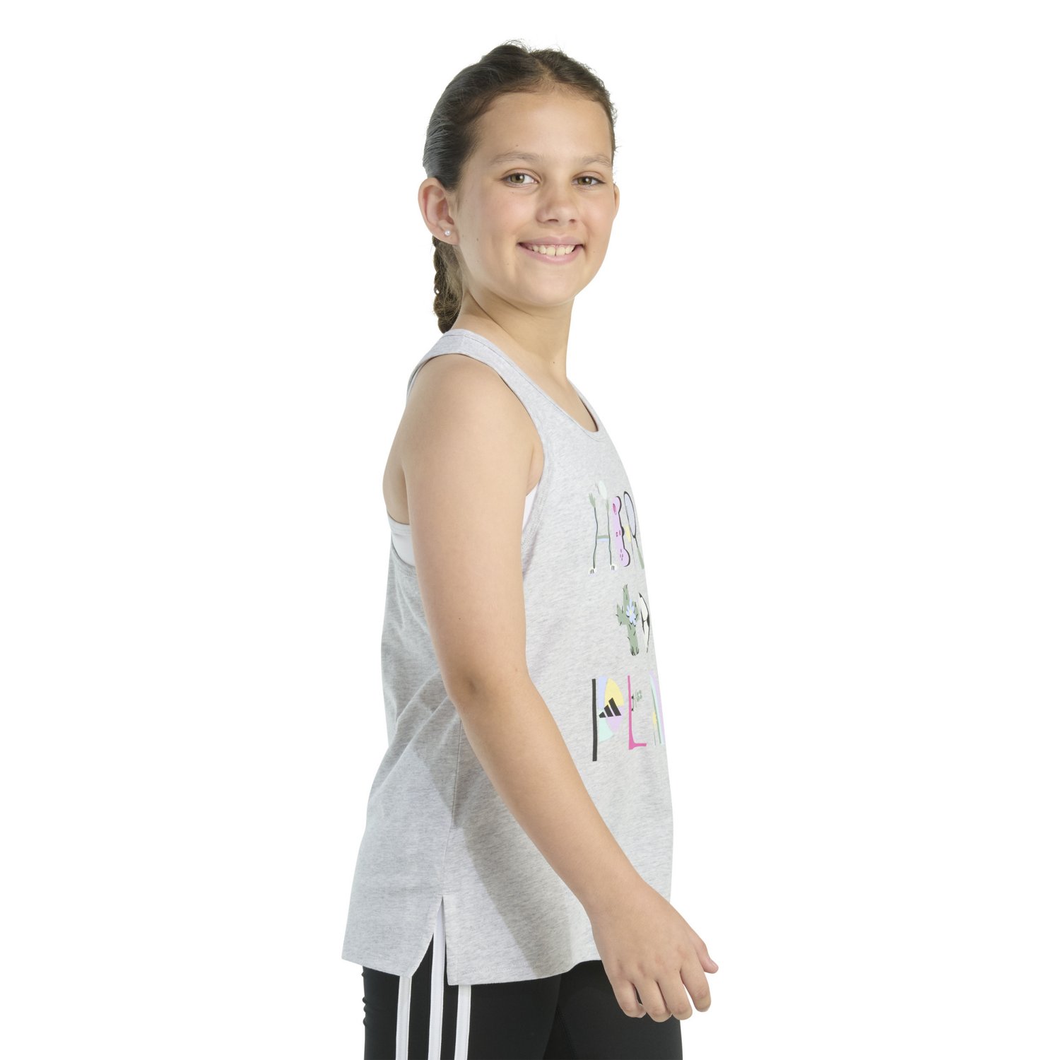 adidas Girls' Racerback Heather Graphic Tank Top - view number 4