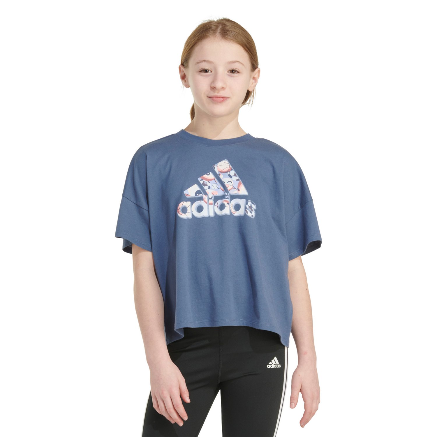 adidas Girls' Short Sleeve Loose Box Tee