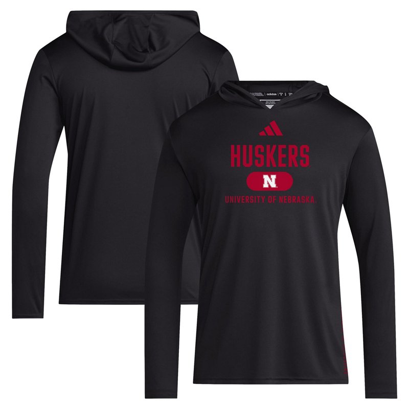 adidas Nebraska Huskers 2024 Sideline Hooded Long Sleeve T-Shirt Black, Small - NCAA Men's Tops at Academy Sports