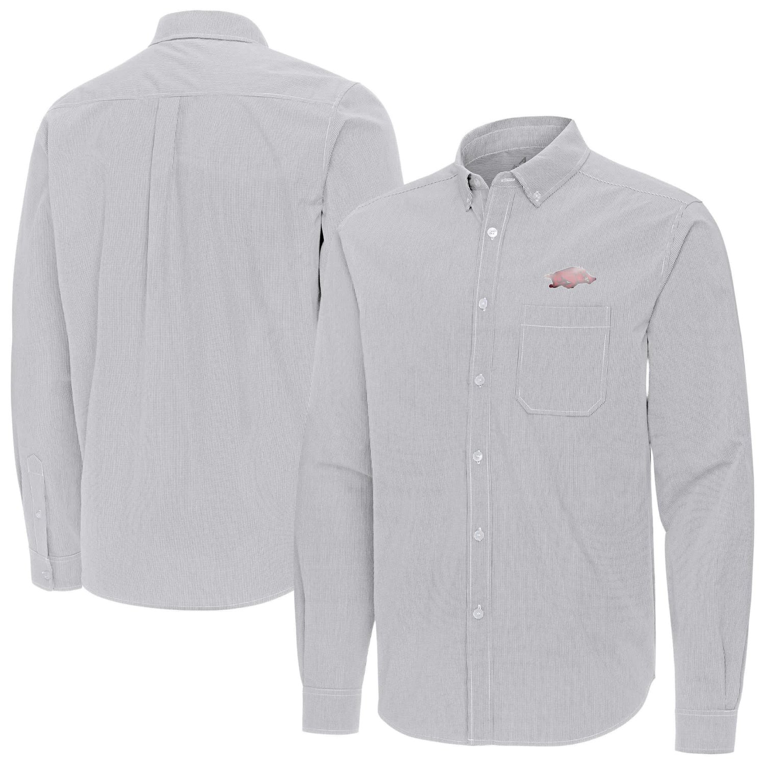 Antigua Arkansas Razorbacks Porter Woven Tri-Blend Long Sleeve Button-Down Shirt