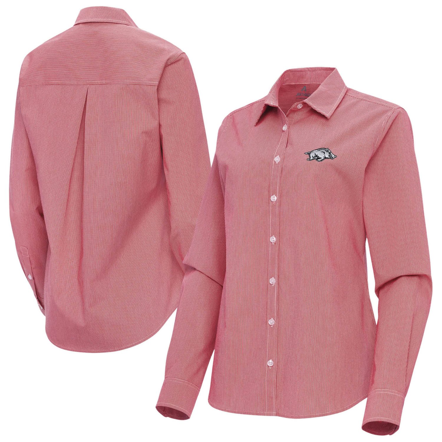 Antigua Arkansas Razorbacks Porter Woven Tri-Blend Long Sleeve Button-Up Shirt