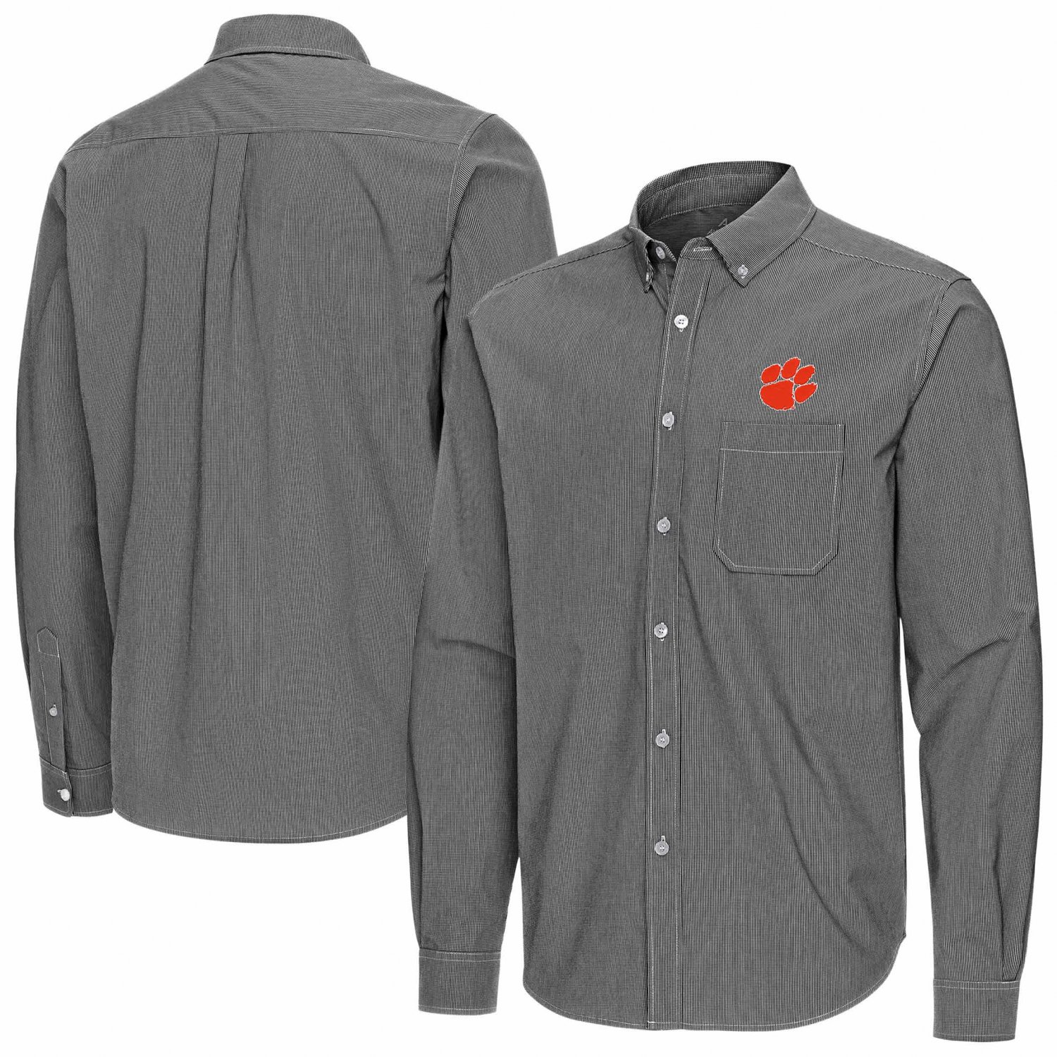 Antigua Clemson Tigers Porter Woven Tri-Blend Long Sleeve Button-Down Shirt