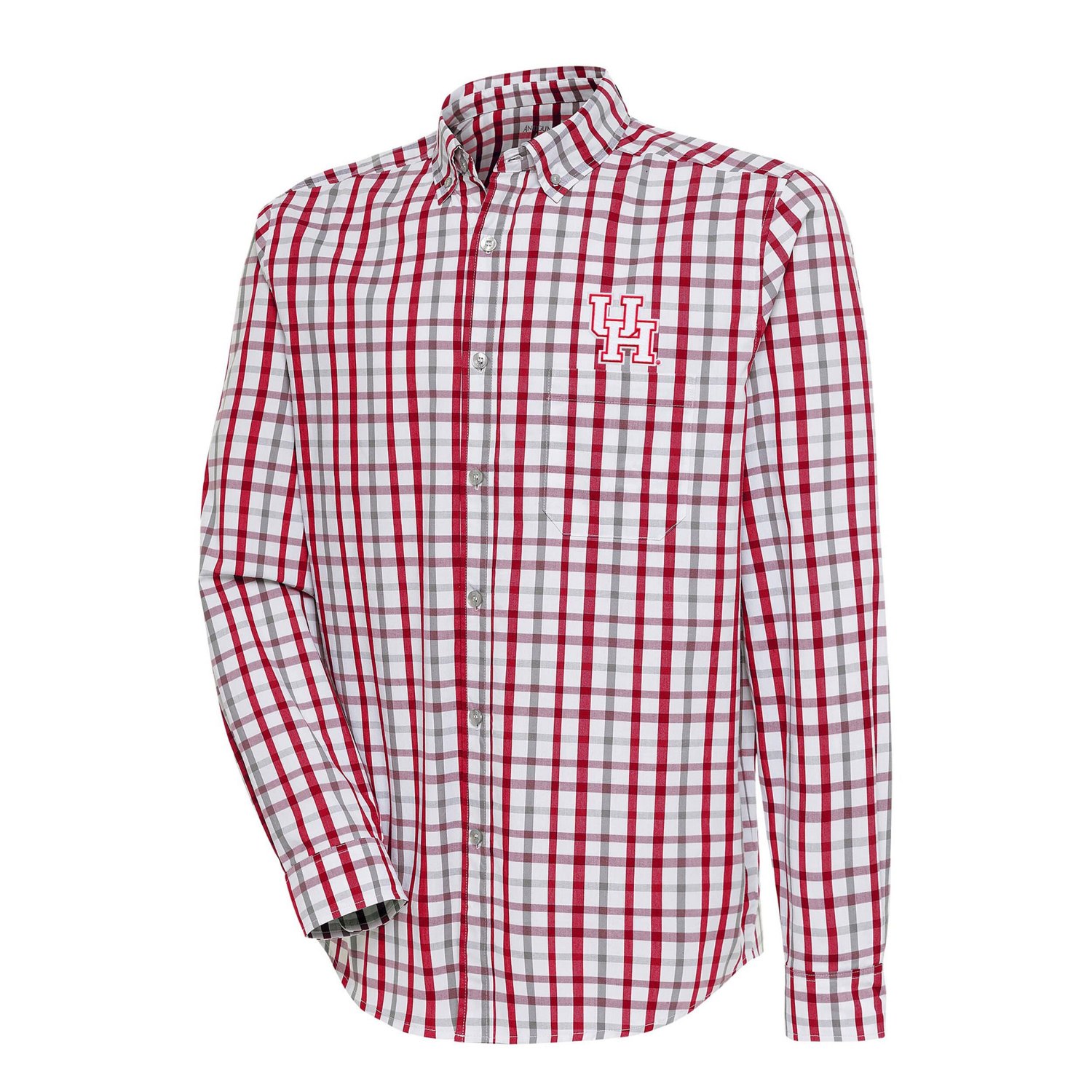 Antigua Gray Houston Cougars Tending 2 Tri-Blend Long Sleeve Full-Button Shirt                                                   - view number 1