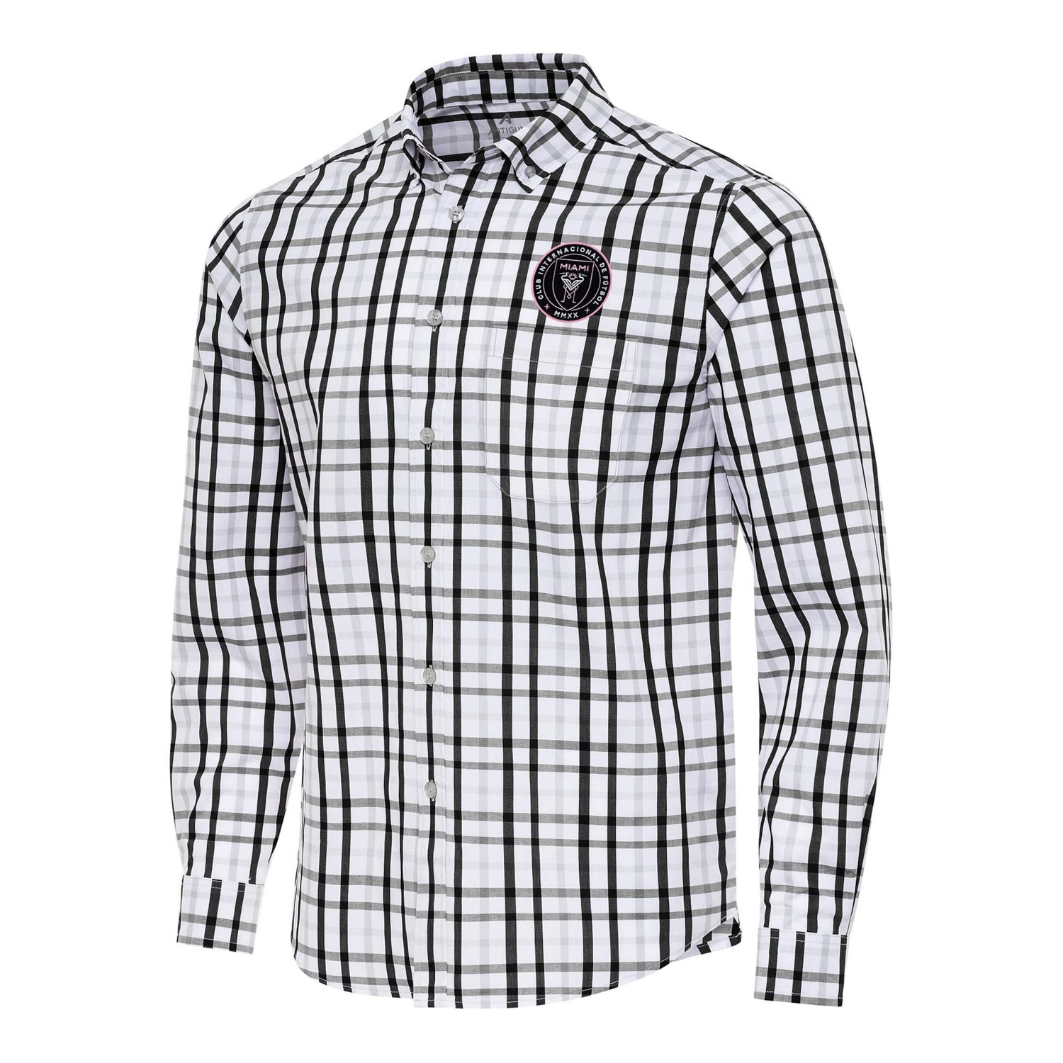 Antigua Gray Inter Miami CF Tending 2 Tri-Blend Long Sleeve Button-Down Shirt