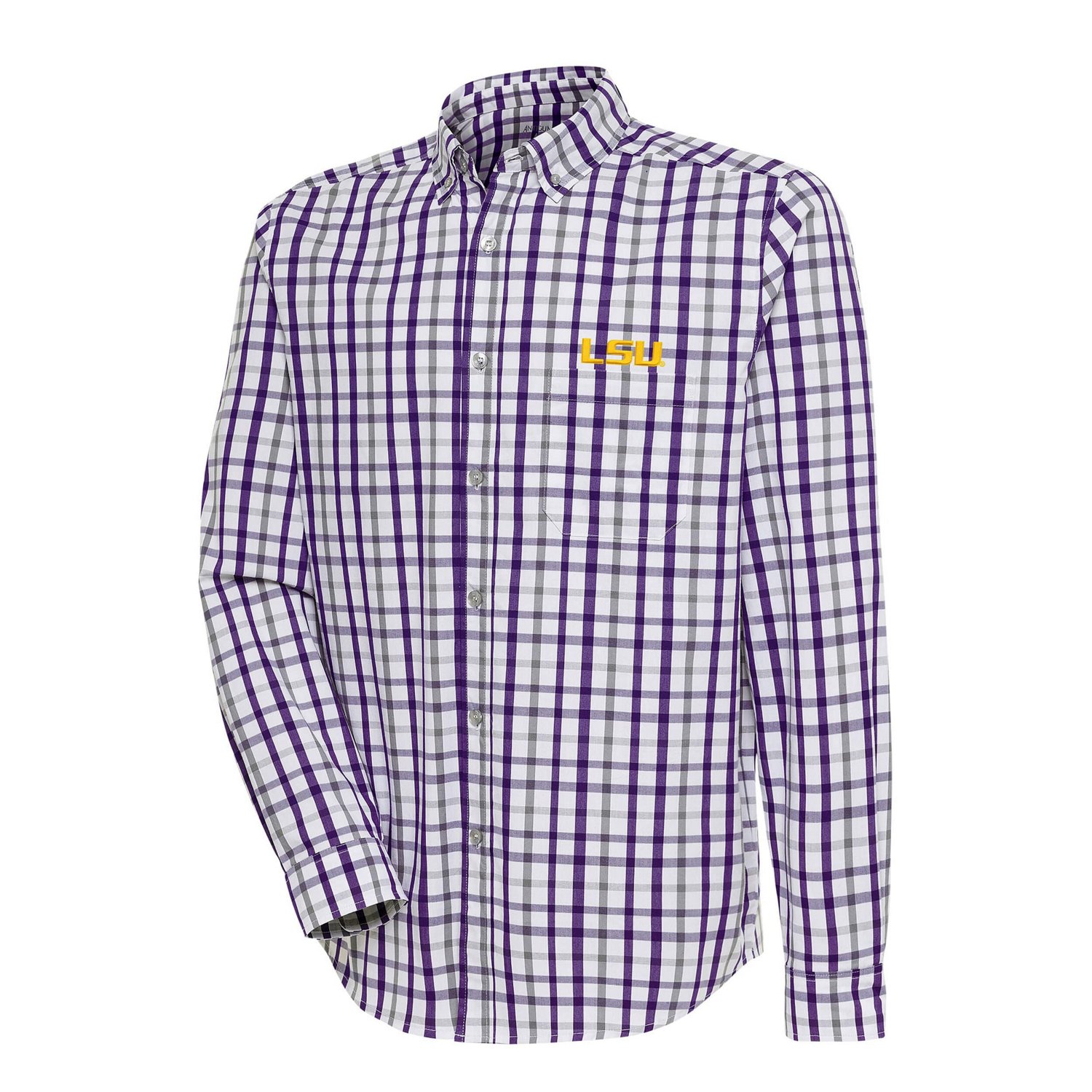 Antigua Gray LSU Tigers Tending 2 Button-Down Long Sleeve Shirt