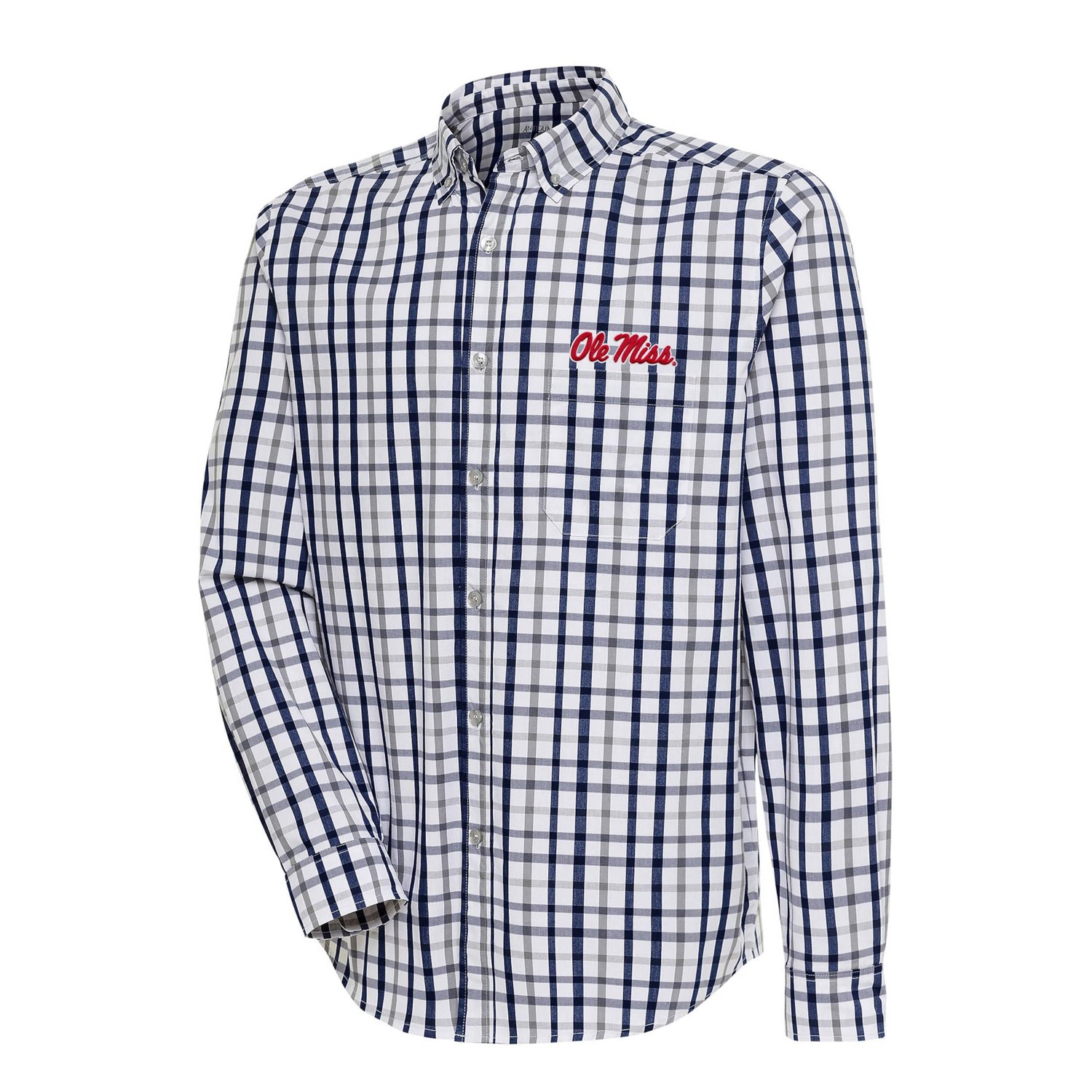 Antigua Gray Ole Miss Rebels Tending Tri-Blend Button-Down Long Sleeve Shirt