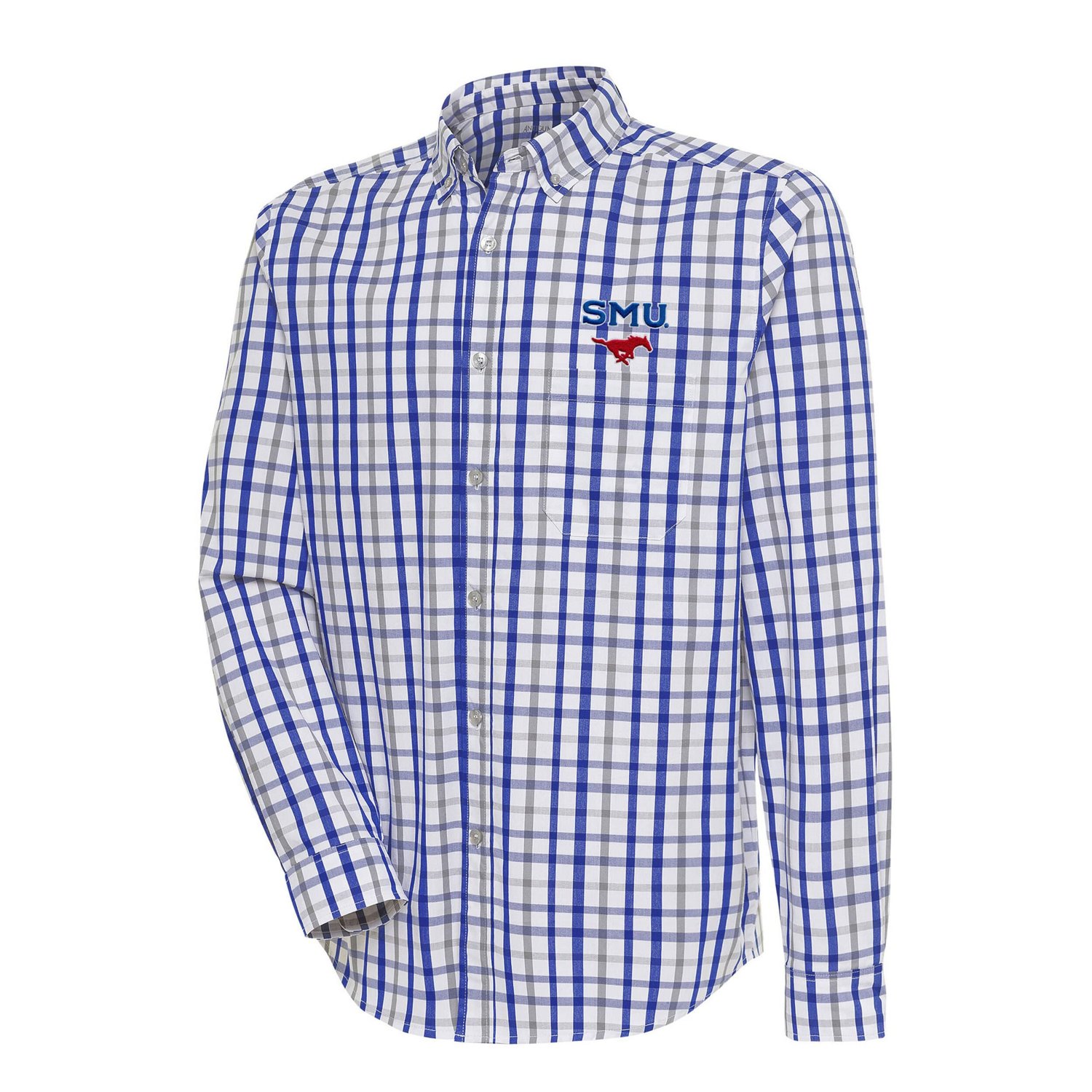 Antigua Gray SMU Mustangs Tending 2 Tri-Blend Long Sleeve Full-Button Shirt