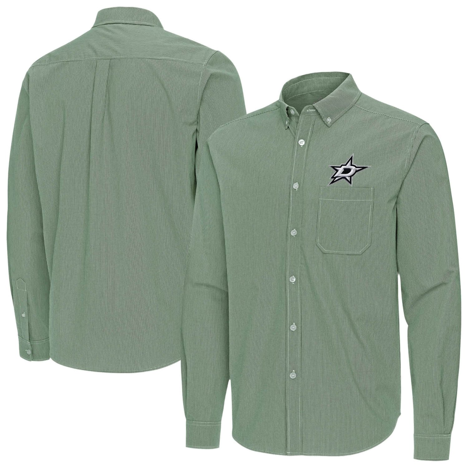 Antigua Hunter Dallas Stars Porter Woven Tri-Blend Long Sleeve Button-Down Shirt