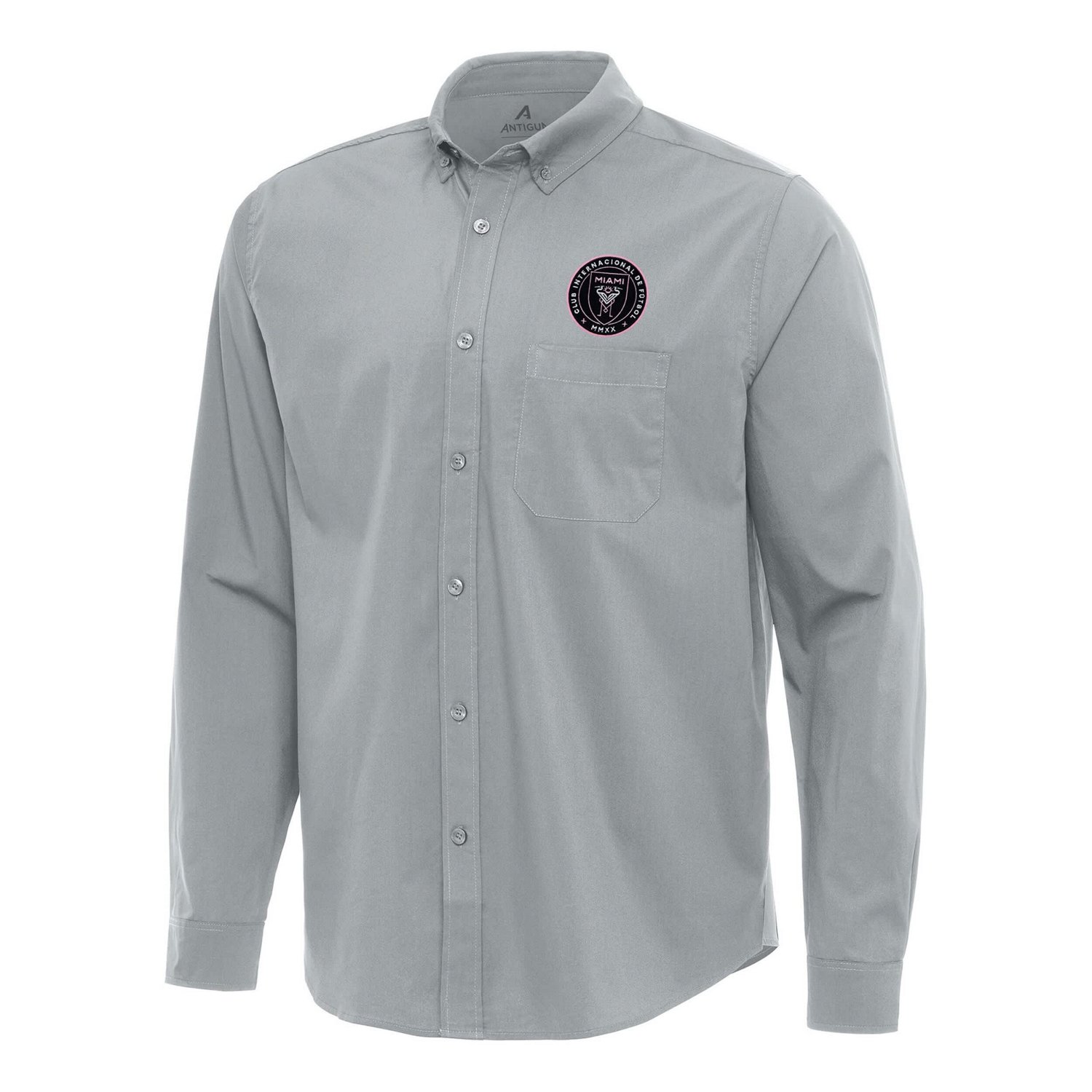Antigua Inter Miami CF Flight Woven Tri-Blend Long Sleeve Button-Down Shirt