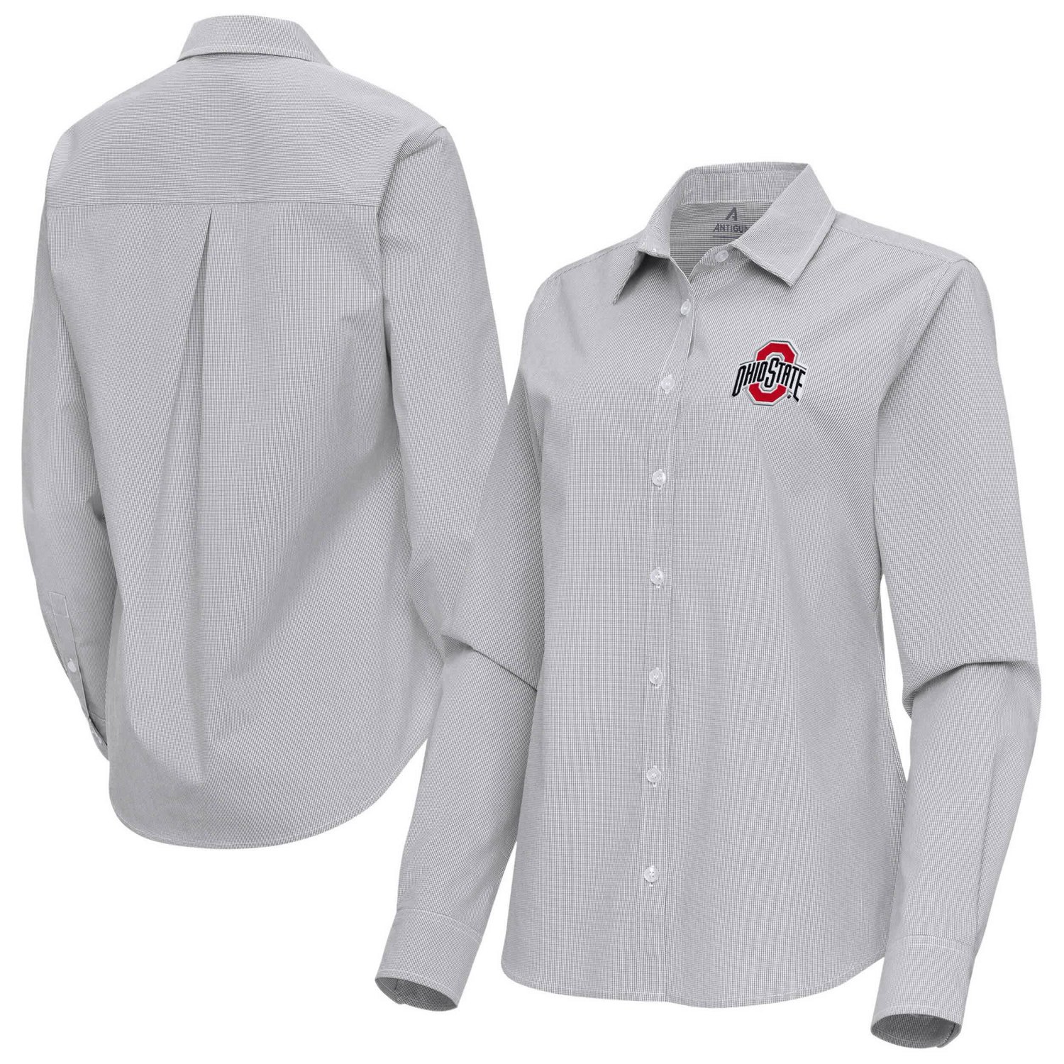 Antigua Ohio State Buckeyes Porter Woven Tri-Blend Long Sleeve Button-Up Shirt