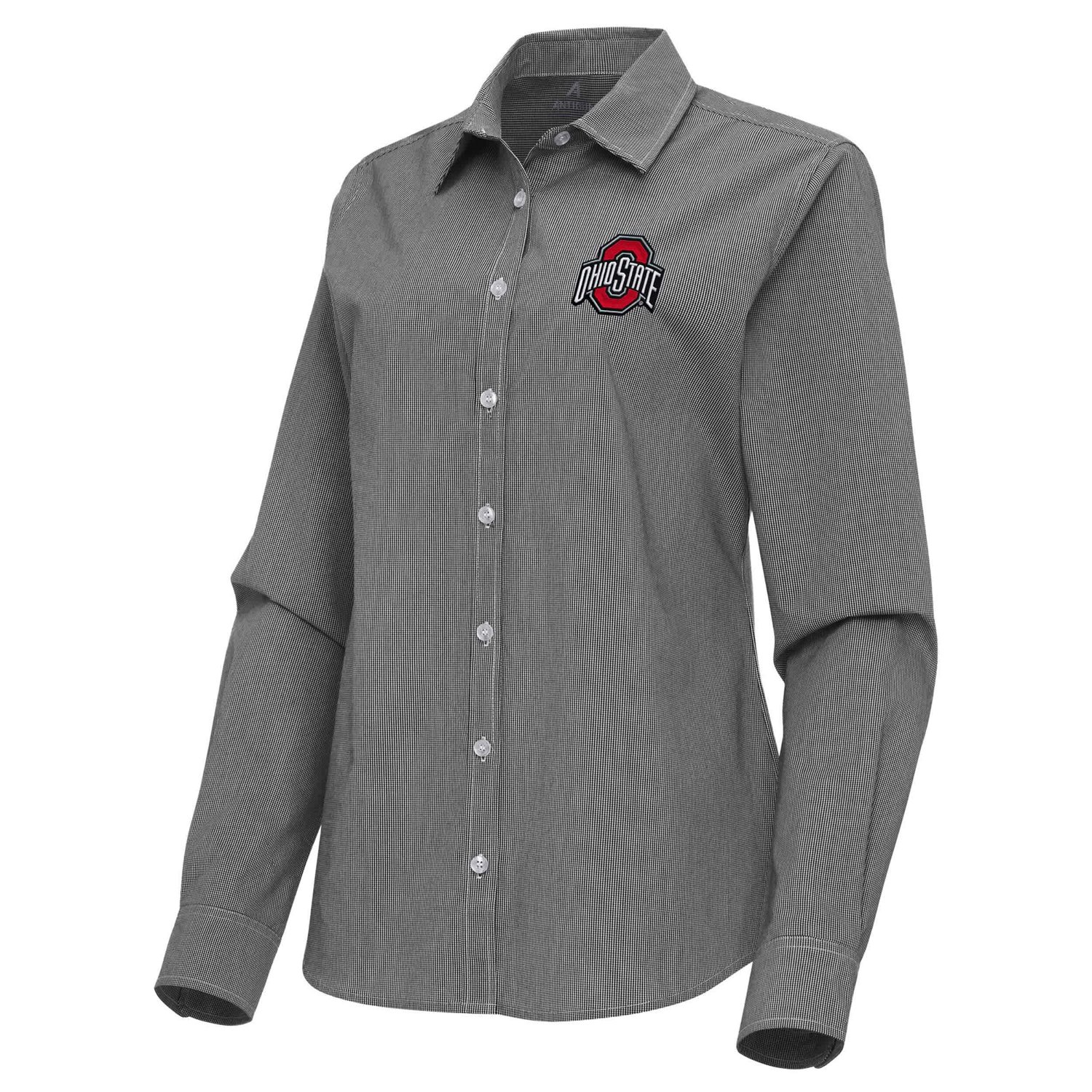 Antigua Ohio State Buckeyes Porter Woven Tri-Blend Long Sleeve Button-Up Shirt
