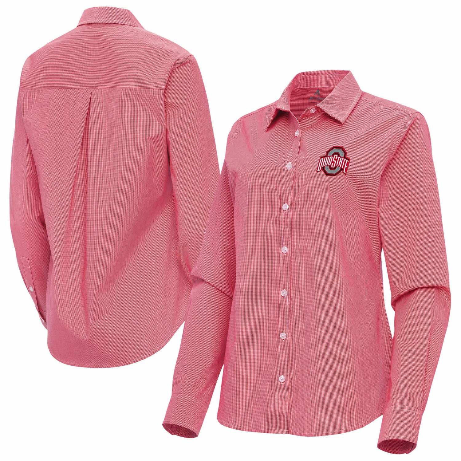Antigua Ohio State Buckeyes Porter Woven Tri-Blend Long Sleeve Button-Up Shirt