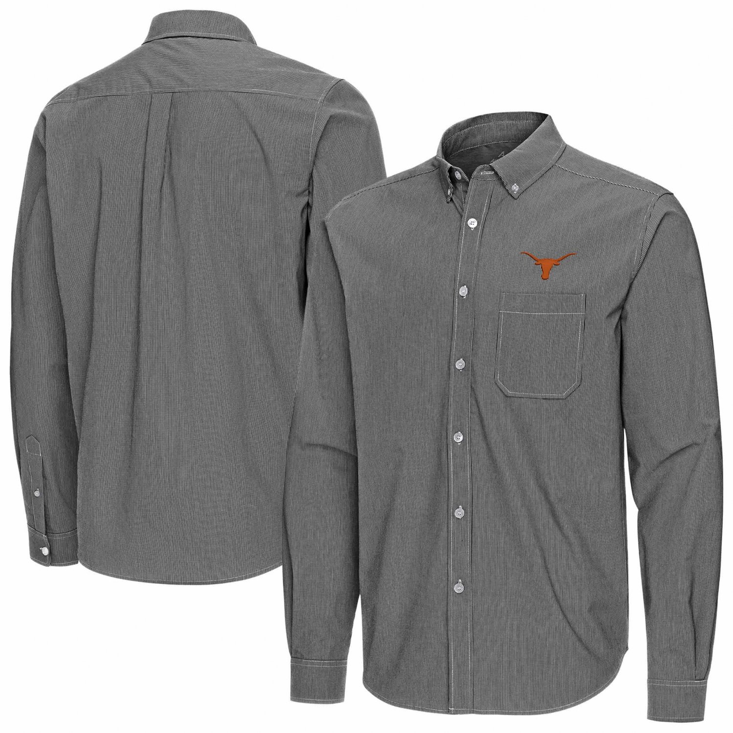 Antigua Texas Longhorns Porter Woven Tri-Blend Long Sleeve Button-Down Shirt