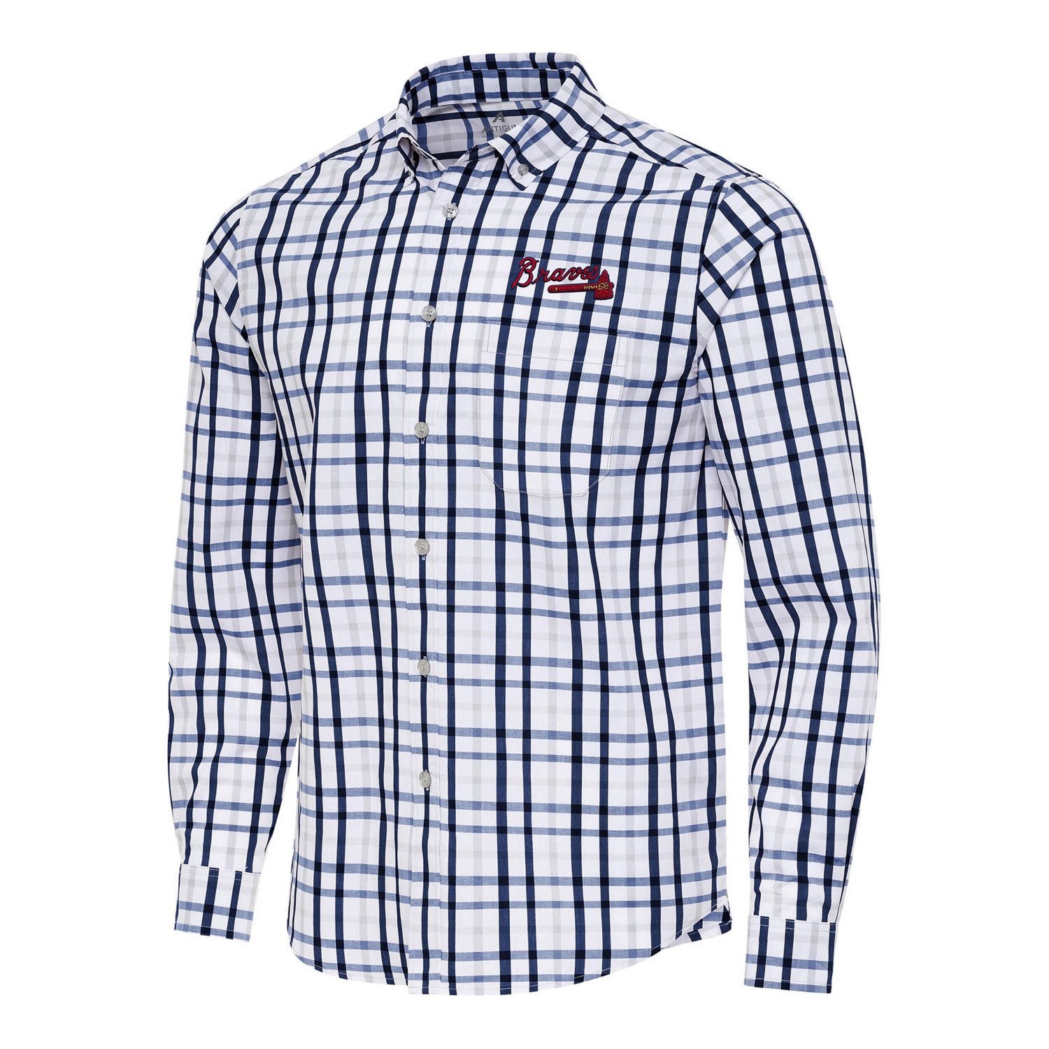 Antigua White Atlanta Braves Tending Woven Tri-Blend Long Sleeve Button-Down Shirt